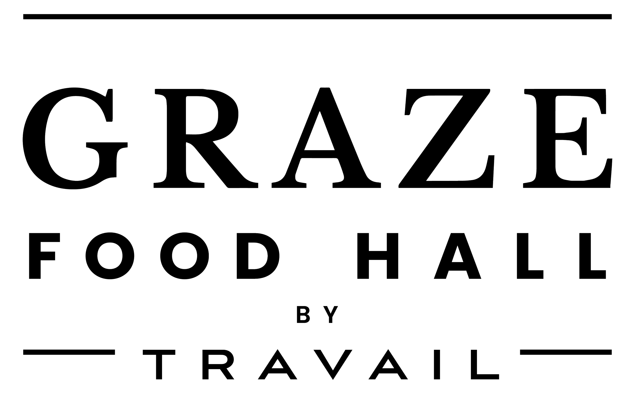 Logo for Graze Food Hall by Travail with black lettering