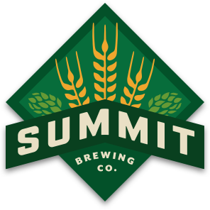 Logo of Summit Brewing Co with stylized wheat and hops elements.