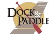Dock Paddle logo with abstract boat and paddle graphics.