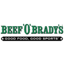 Horizontal logo for Beef O'Brady's in Monticello, Minnesota with green, black, and white