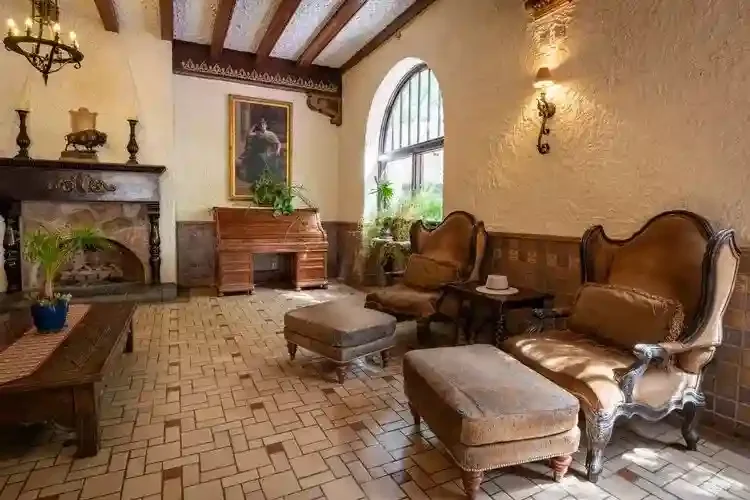 A recent photograph of the lobby of the historic Holland Hotel in Alpine, Texas.