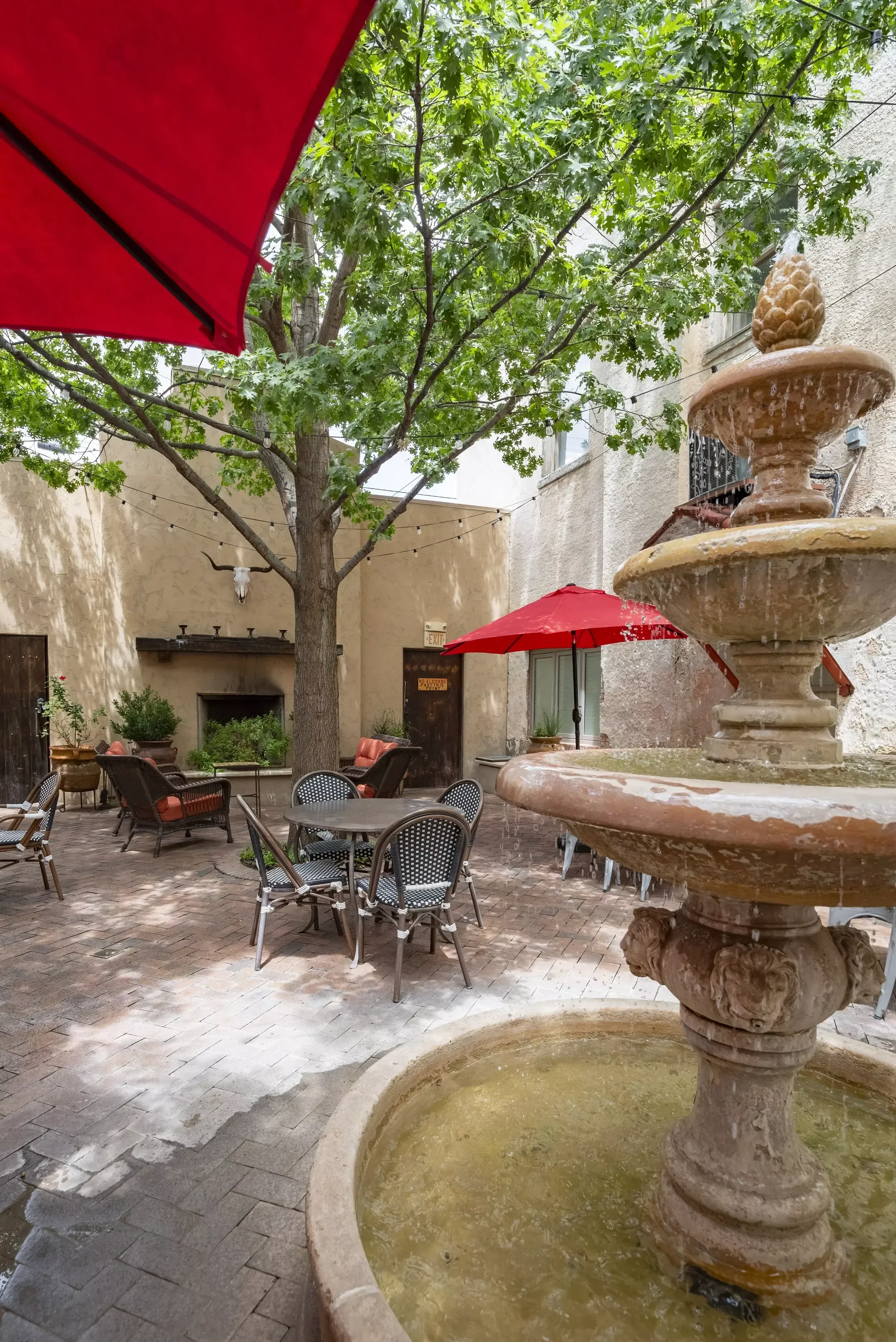 The Courtyard within the historic Holland Hotel has a gorgeous fountain and natural shade with which to create a wonderful venue for any sort of celebration or gathering.