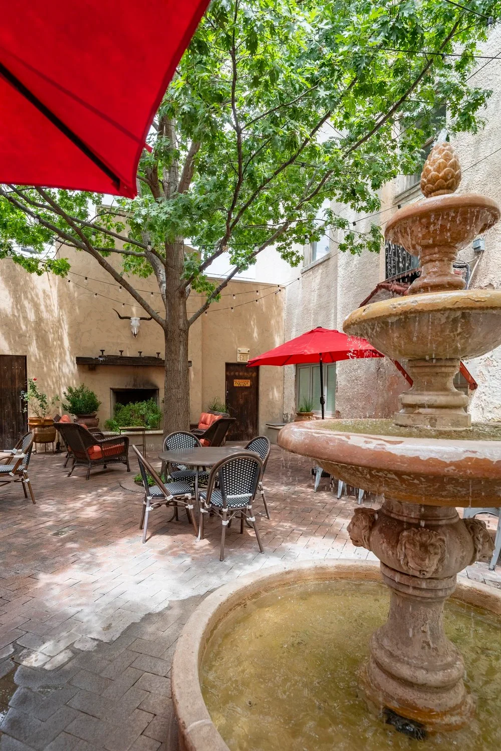 Holland Hotel in Alpine, Texas has a beautiful and comfortable courtyard area to eat and spend quality time with family and friends.