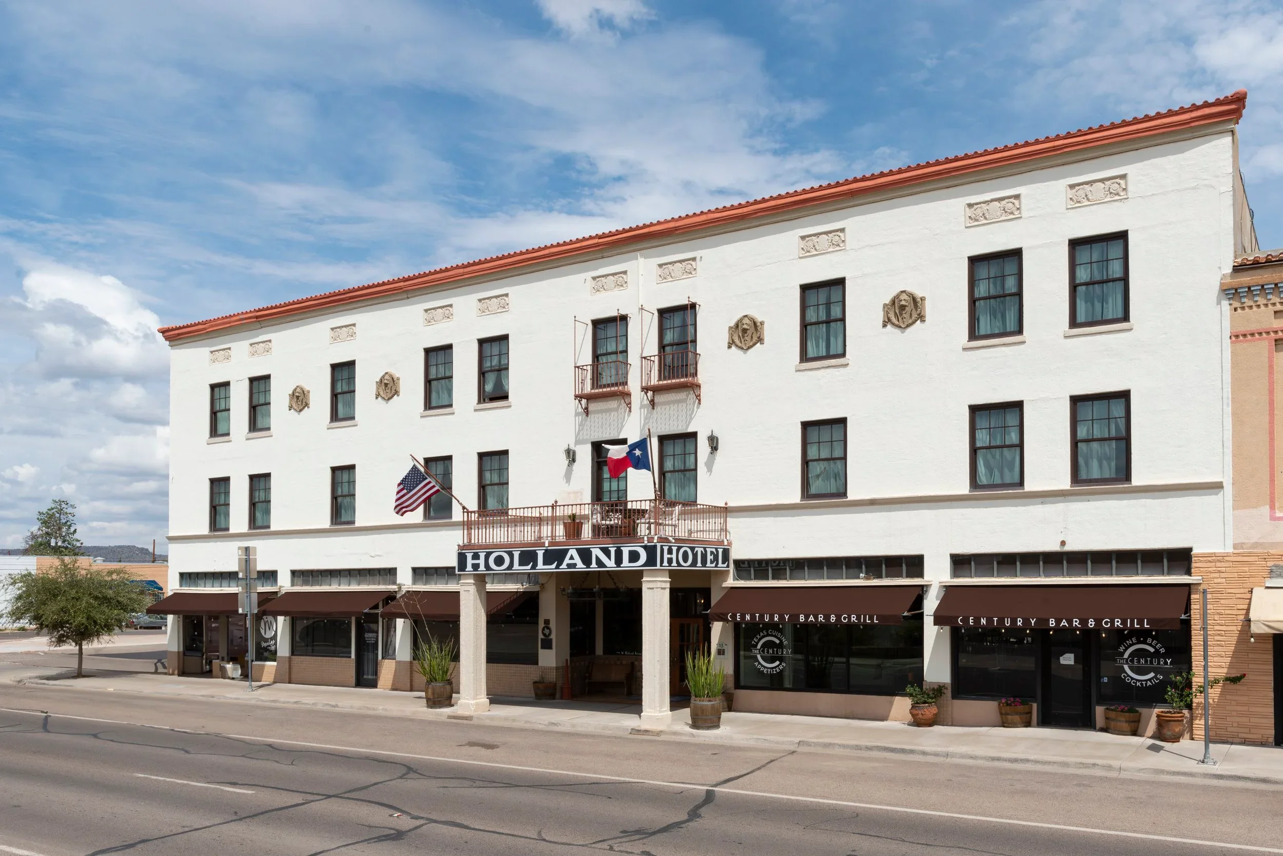 A recent photograph of the exterior of the historic Holland Hotel in Alpine, Texas.