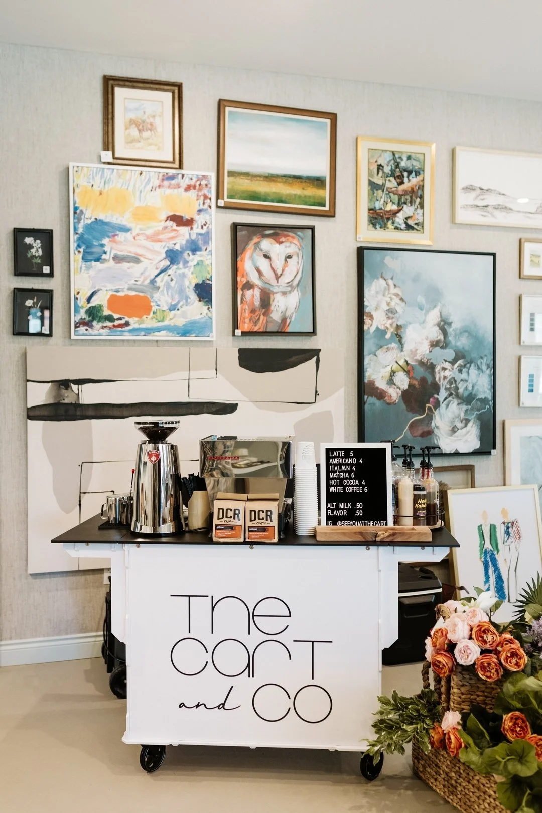The Cart and Co's full-service mobile coffee cart set up for a local pop up event near Elkhorn, Nebraska