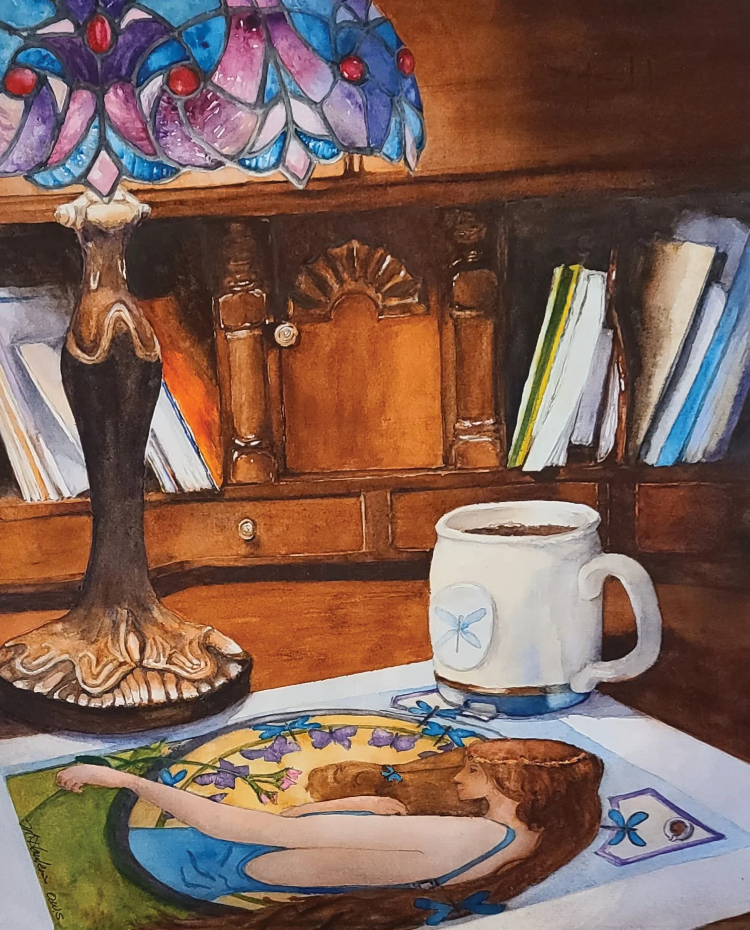 Millie Hawkins (Warren, OH) Coffee At My Desk, watercolor, $500