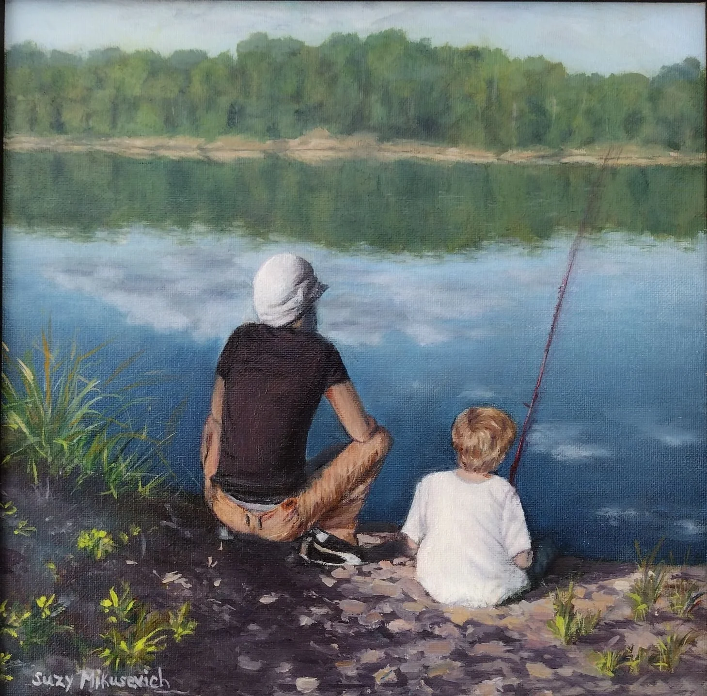 Suzy Mikusevich (Warren, OH) Fishin’ with Dad, oil, POR