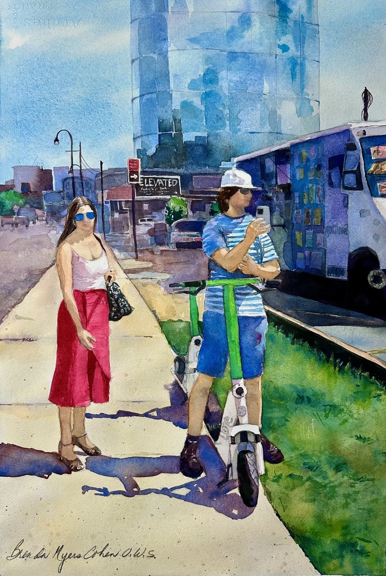 Brenda Myers Cohen (Girard, OH) A Moment in Nashville, watercolor, $950