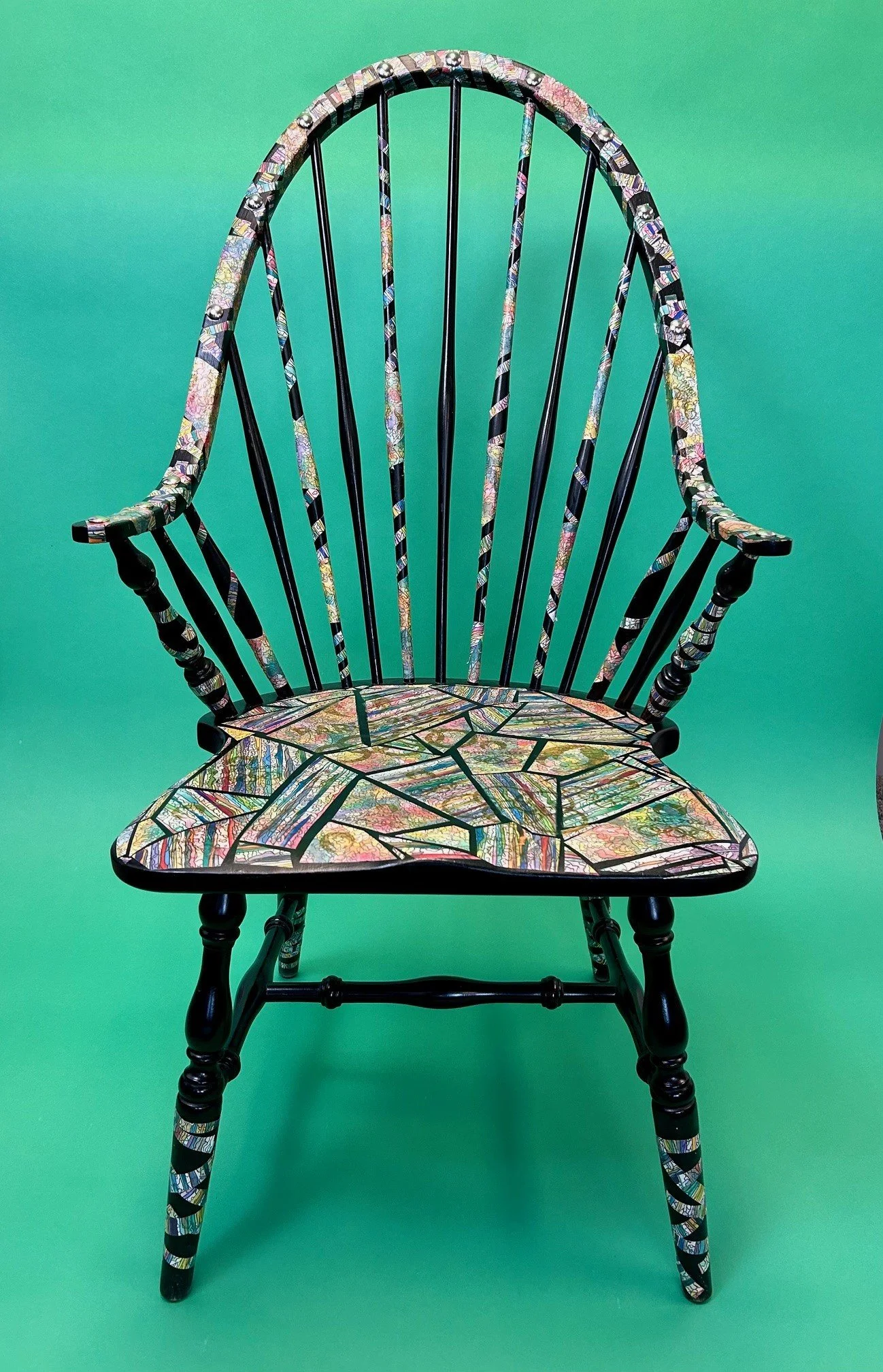 Lynn Wyant (Austintown, OH) Original Watercolor Decoupaged on Chair with Paris Olympics Theme, mixed media, NFS