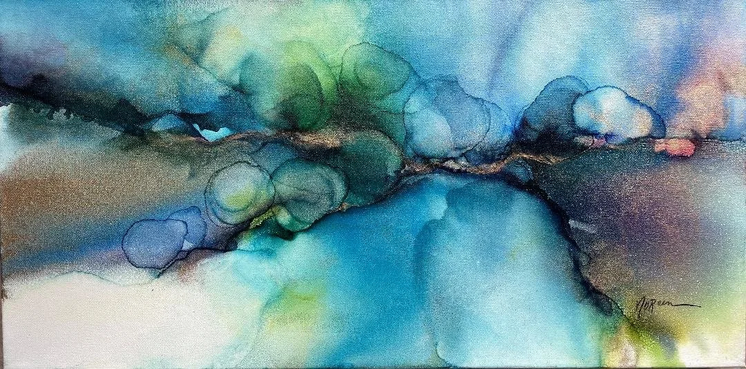 Noreen Yazvac (North Lima, OH) Laguna, alcohol ink, $400