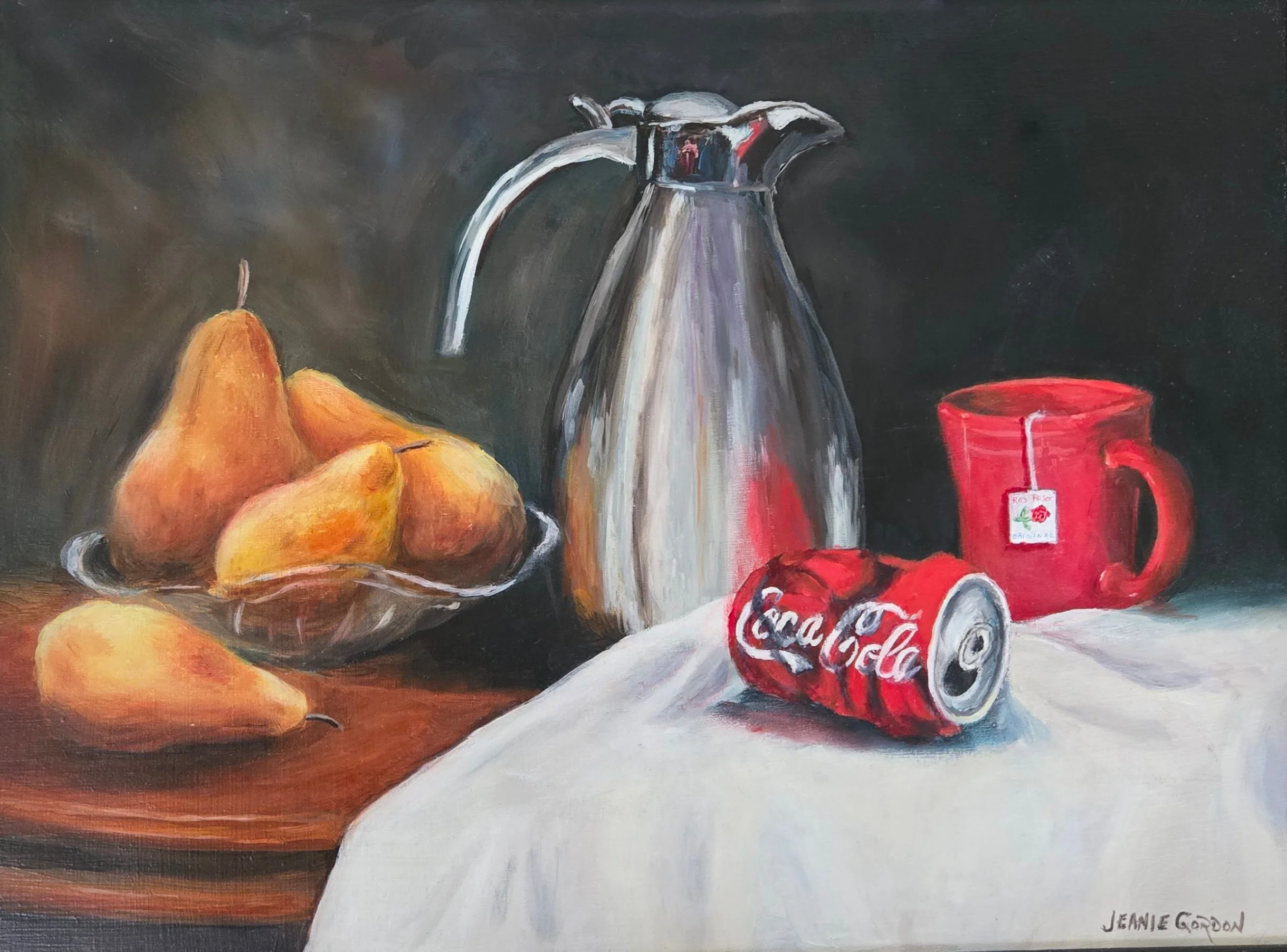 Jeanie Gordon (Warren, OH)  Pears, Pop and Pecoe, Oil, $500