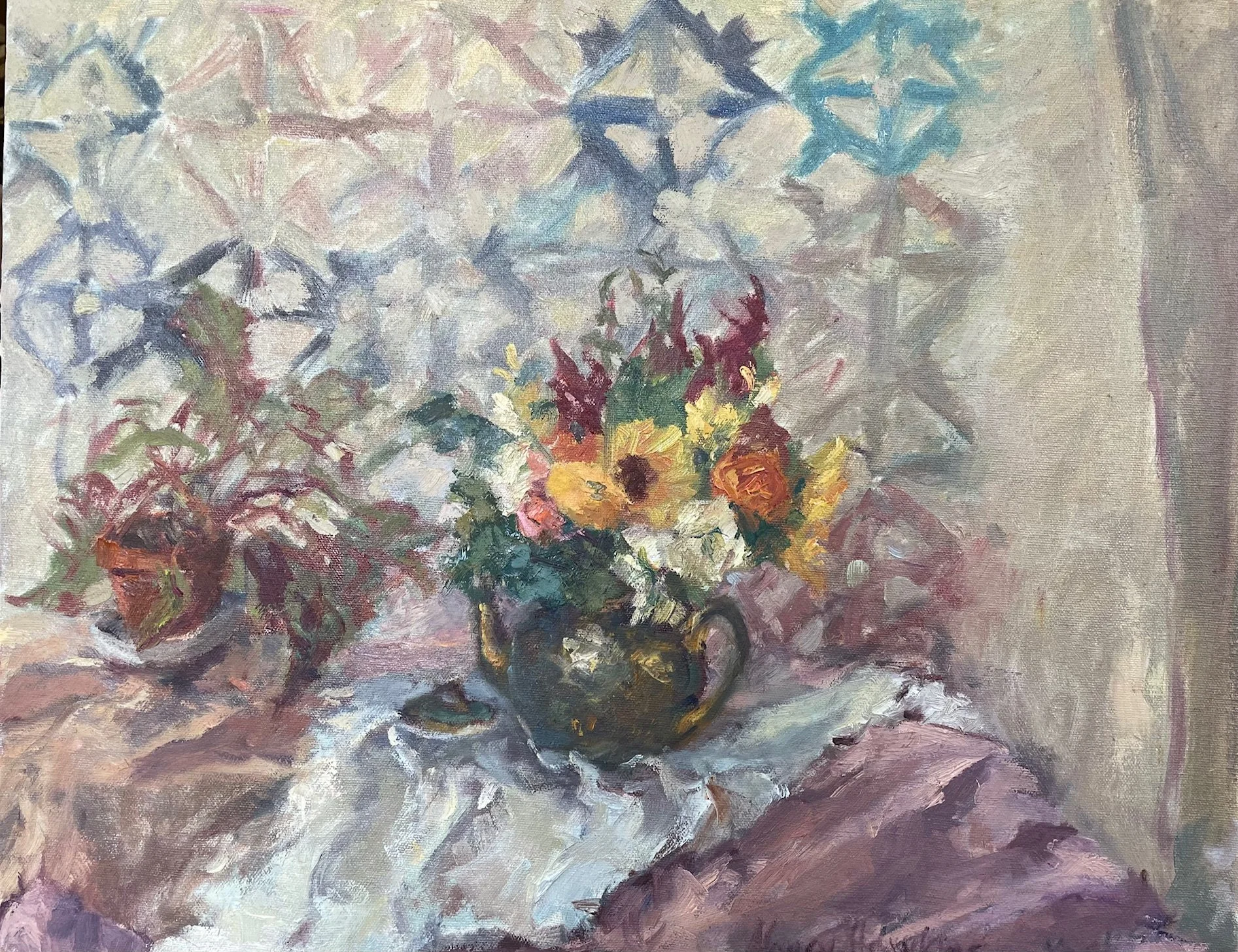 Nancy Hawkins (Columbiana, OH)  Teapot Bouquett, Oil, $600