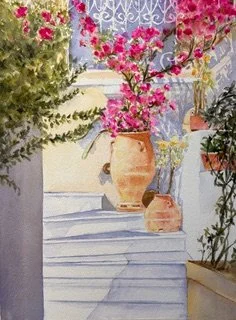 Jean Nye (Canfield, OH)  A Santorini Welcome, Watercolor, $325