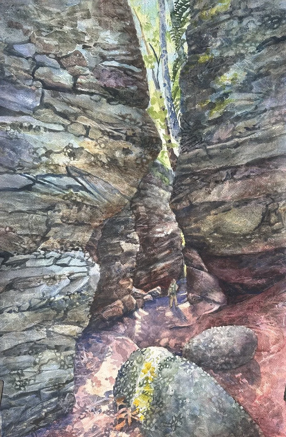 Lynne Rosati (Boardman, OH)  Caverns at Nelson’s Ledges, Watercolor, $300