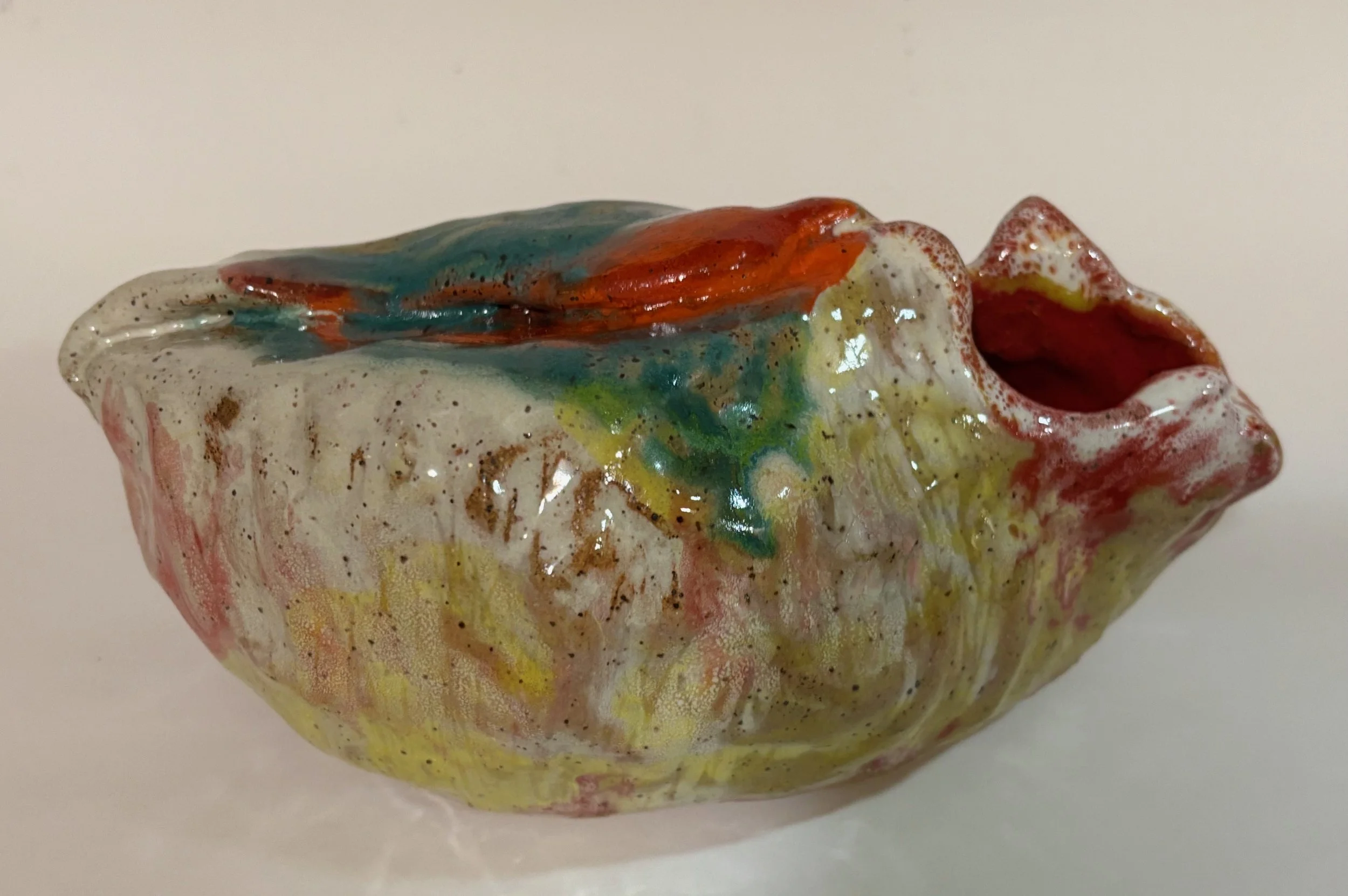 Georgia Tambasis (Wheeling, WV)  Small Multicolored Shell-like Vessel, Stoneware, $150