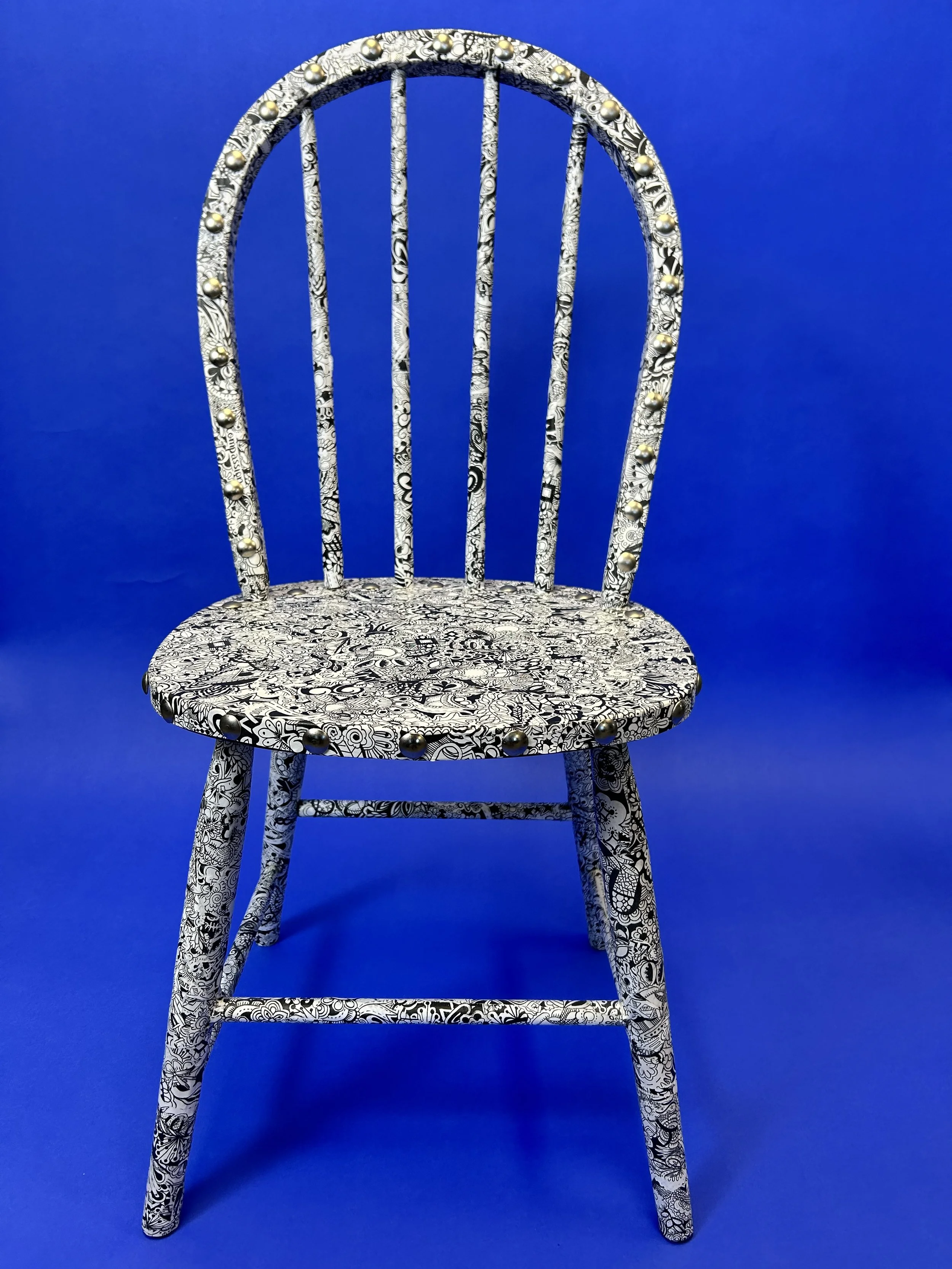 Lynn Wyant (Austintown, OH)  Hand Drawn Doodles Decoupaged on Chair,  Mixed Media, NFS
