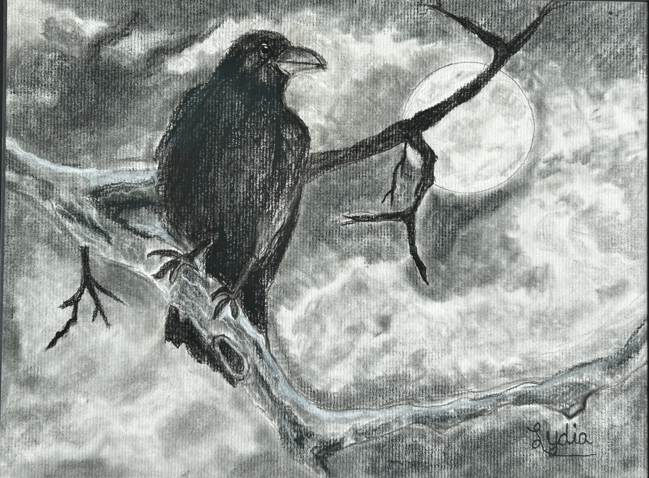 Lydia Best (Kinsman, OH) The Moonlit Crow, charcoal, NFS