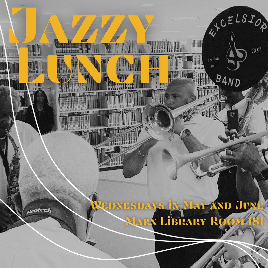 Jazzy Lunches begin next week! 🎷🍽 Each Wednesday in May and June, Room 181 at the Marx Library becomes the best place on campus to enjoy your lunch break! Learn more about this FREE event on our website. Link in bio!