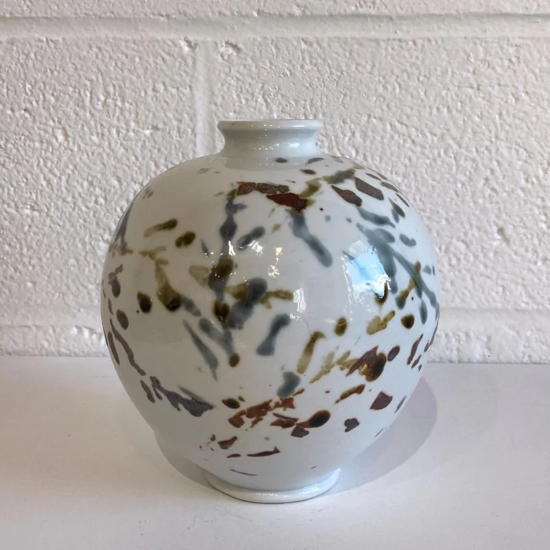 Porcelain - medium bottle with sepia leaves