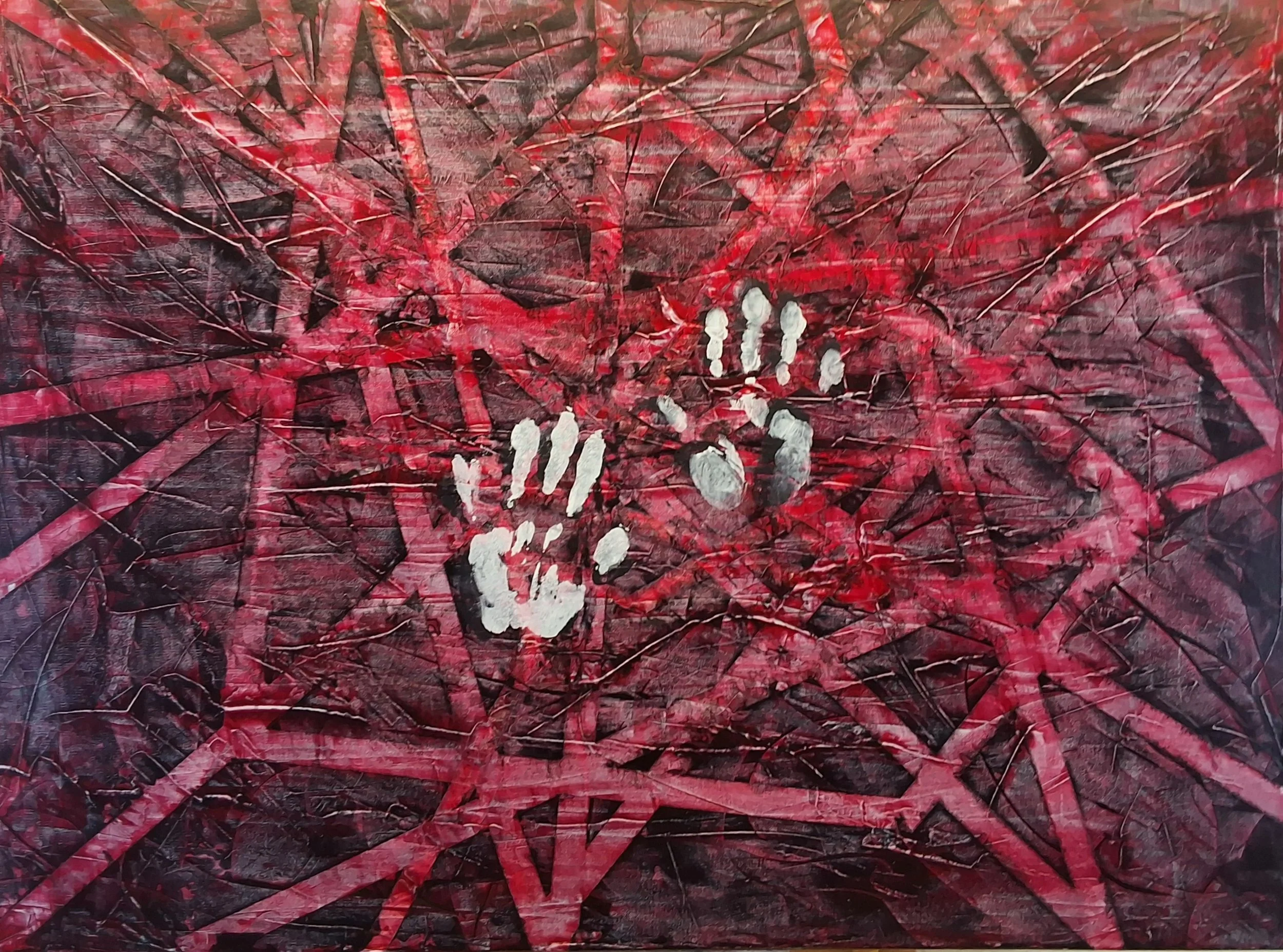 Homage to Evil J Epstein, 2026, acrylic on canvas, 30" x 40"