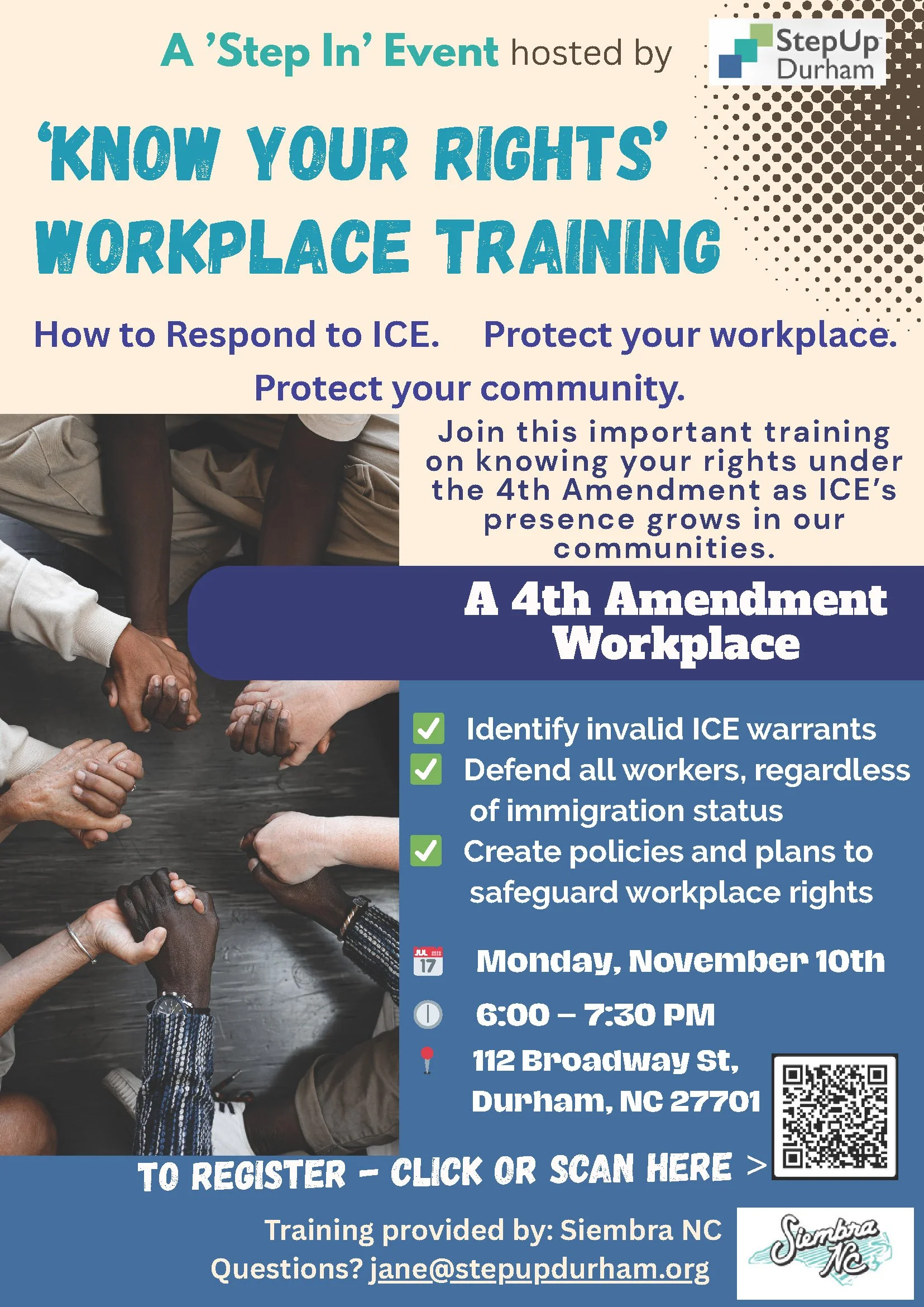 Register for StepIn: 4th Amendment and workplace rights — StepUp Durham