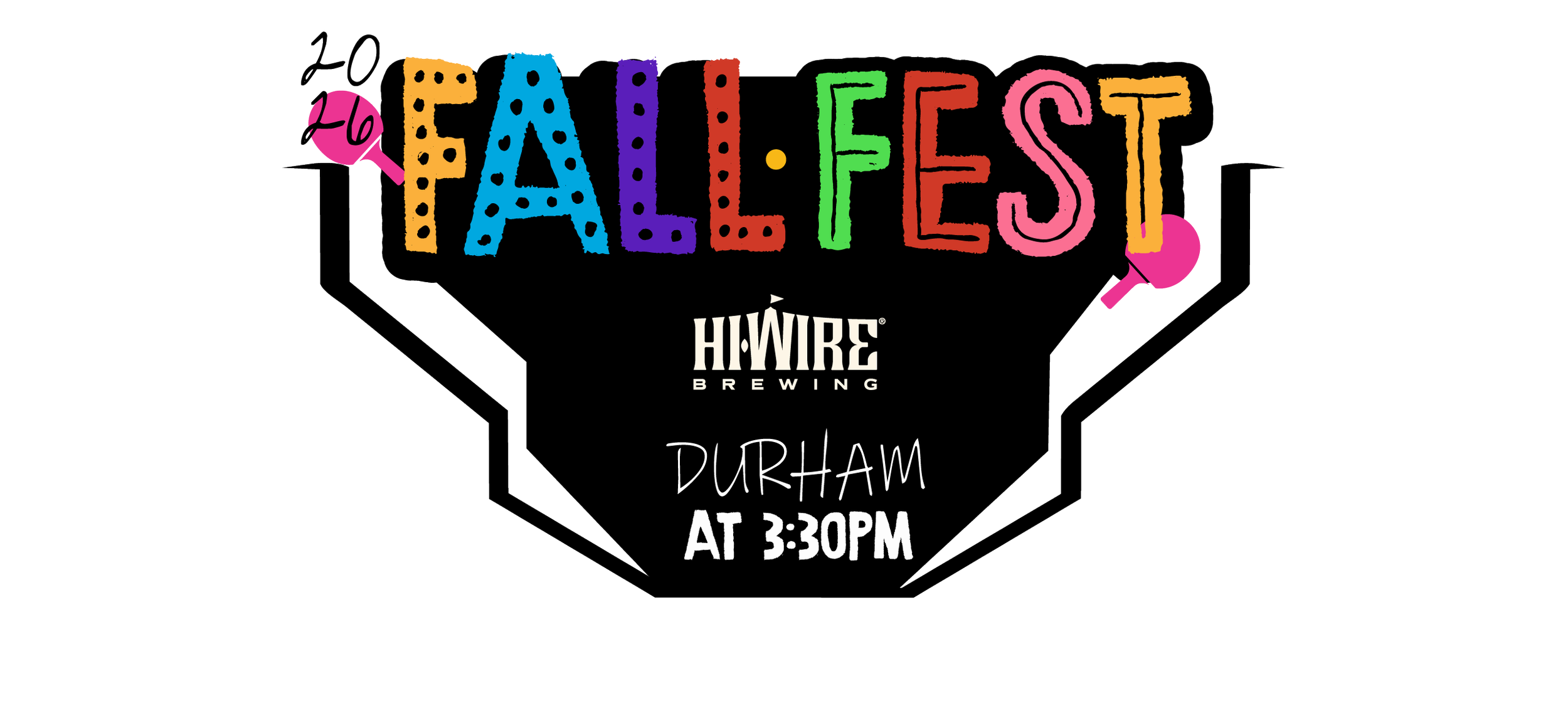 Event poster for the Durham Fall Festival at 3:30 PM, hosted by Howe Brewing. The poster features colorful, playful text and two pink cupcakes with lit candles on top.
