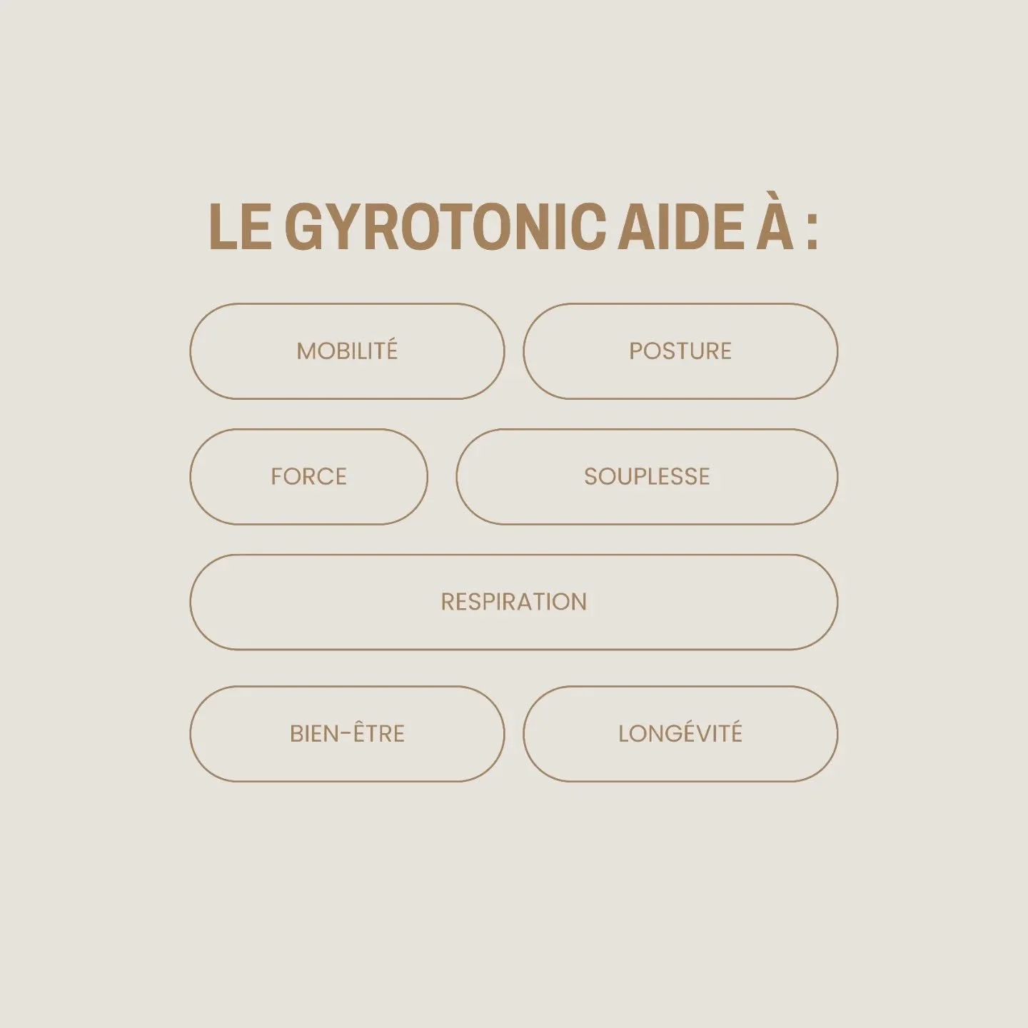 Cette m&eacute;thode de mouvement soutient le corps dans sa globalit&eacute; : elle lib&egrave;re les tensions, am&eacute;liore la mobilit&eacute; et renforce en profondeur, tout en respectant le rythme de chacun.

✨ Le Gyrotonic aide &agrave; :

 &b