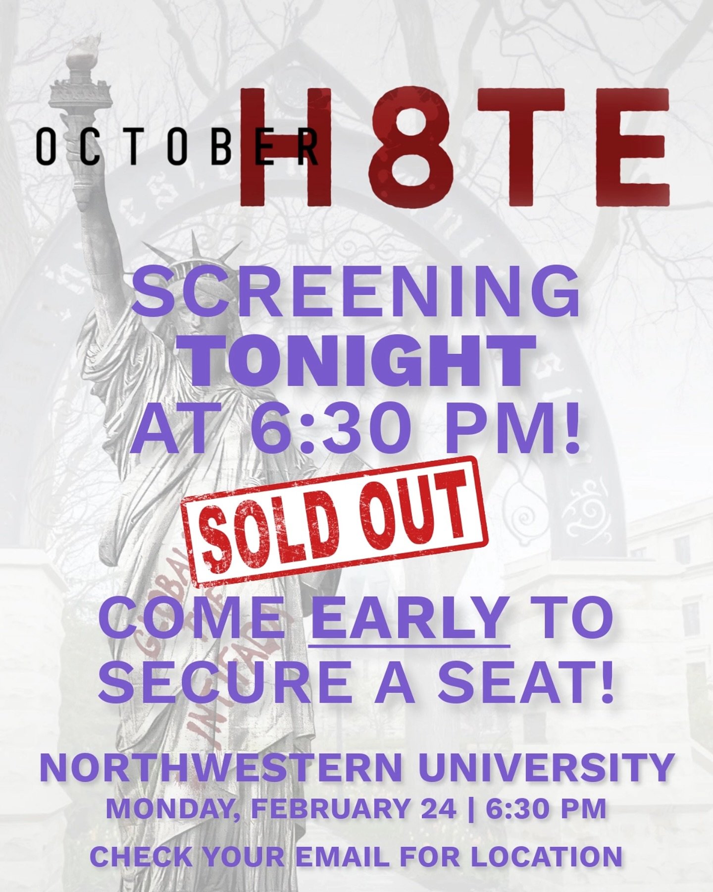 We are beyond thrilled that tonight’s screening of “October H8te” at #NorthwesternUniversity has SOLD OUT.
▪️Arrive EARLY to secure your seat!
▪️Stay for an incredible Q&A with a distinguished panel of guests immediately follo