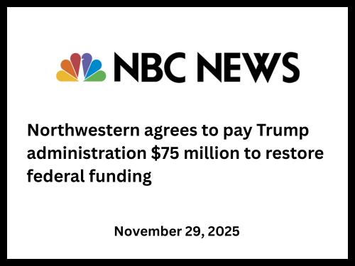 "Under the agreement announced Friday night, Northwestern will make the payment to the U.S. Treasury over the next three years. Among other commitments it also requires the university to revoke the so-called Deering Meadow agreement, which it signed 