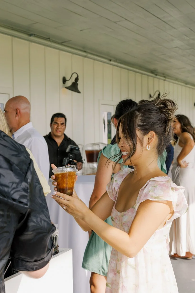 wedding attendee enjoying coffee