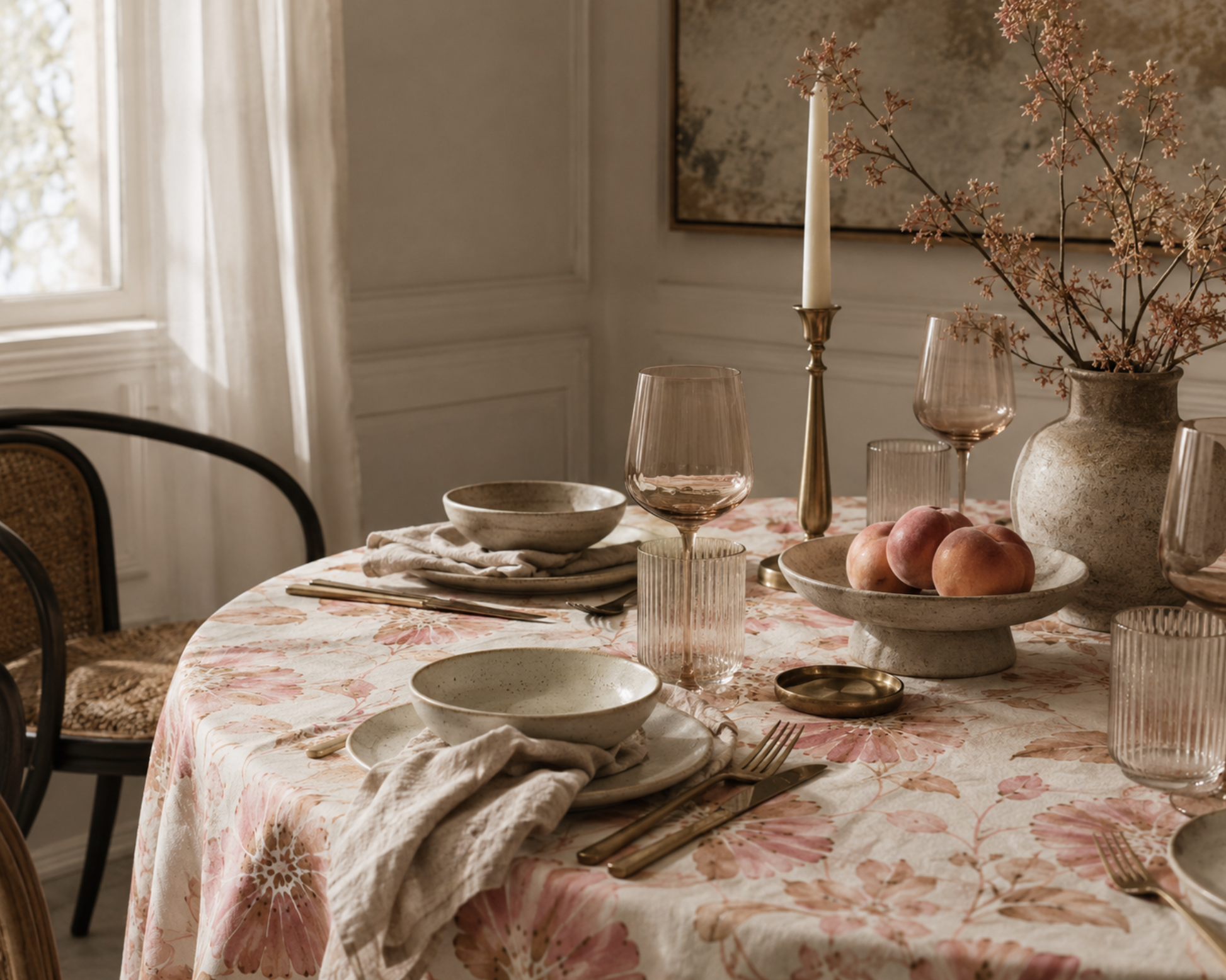 Pink Floral Tablecloth