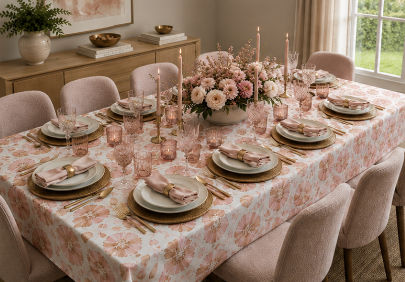 Pink Floral Tablecloth