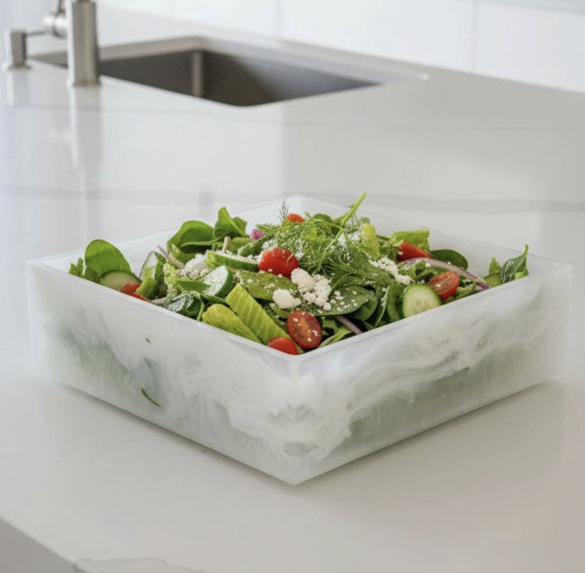 Resin White Swirl Square Salad Bowl
