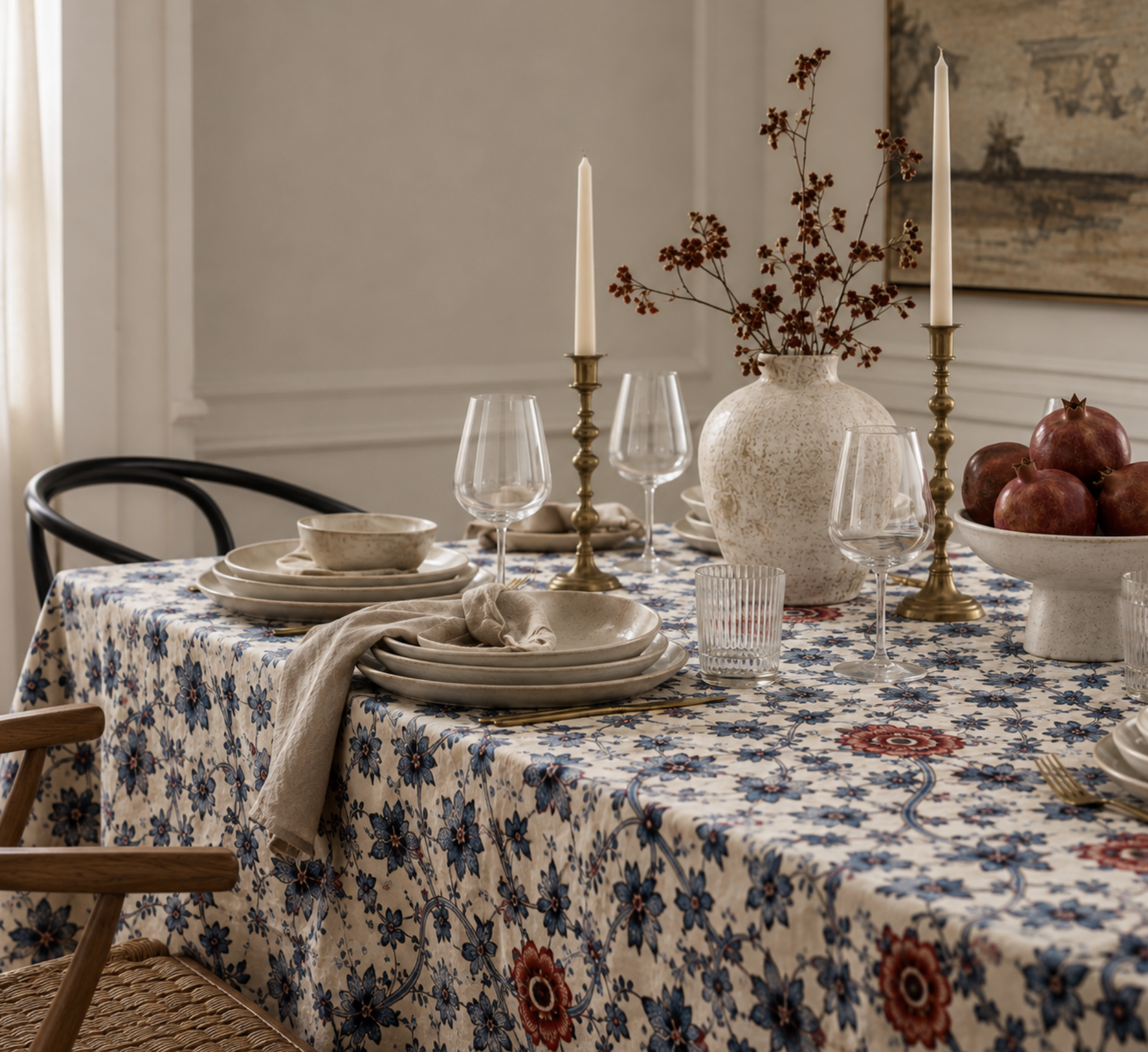 Blue Floral & Bird Table Cloth