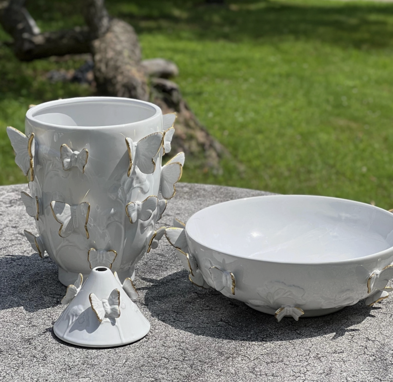 Porcelain Vase with Gold Accented Butterflies Large