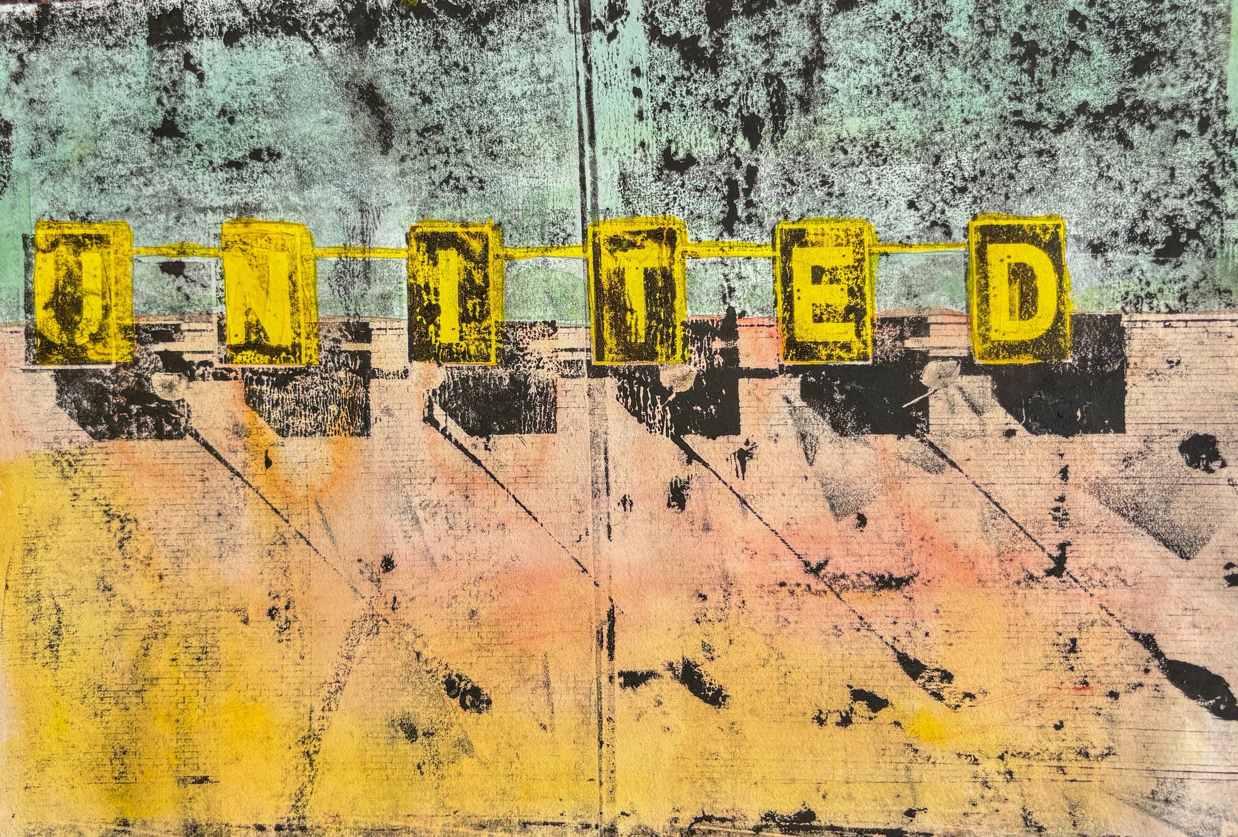 2026 Monoprint: Image transfer and acrylic paint.
