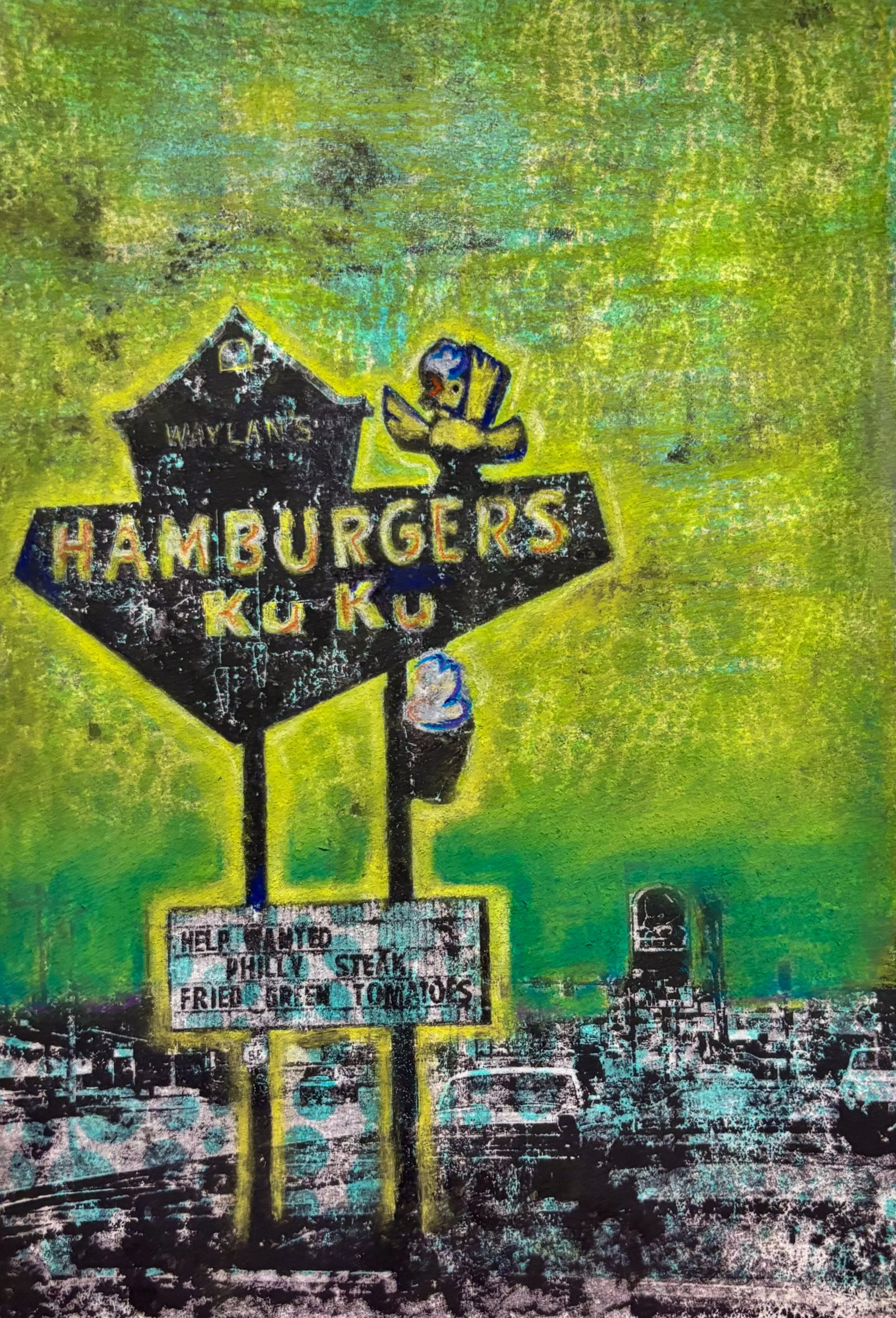2026 Monoprint: Image transfer x2 with chalk pastel.