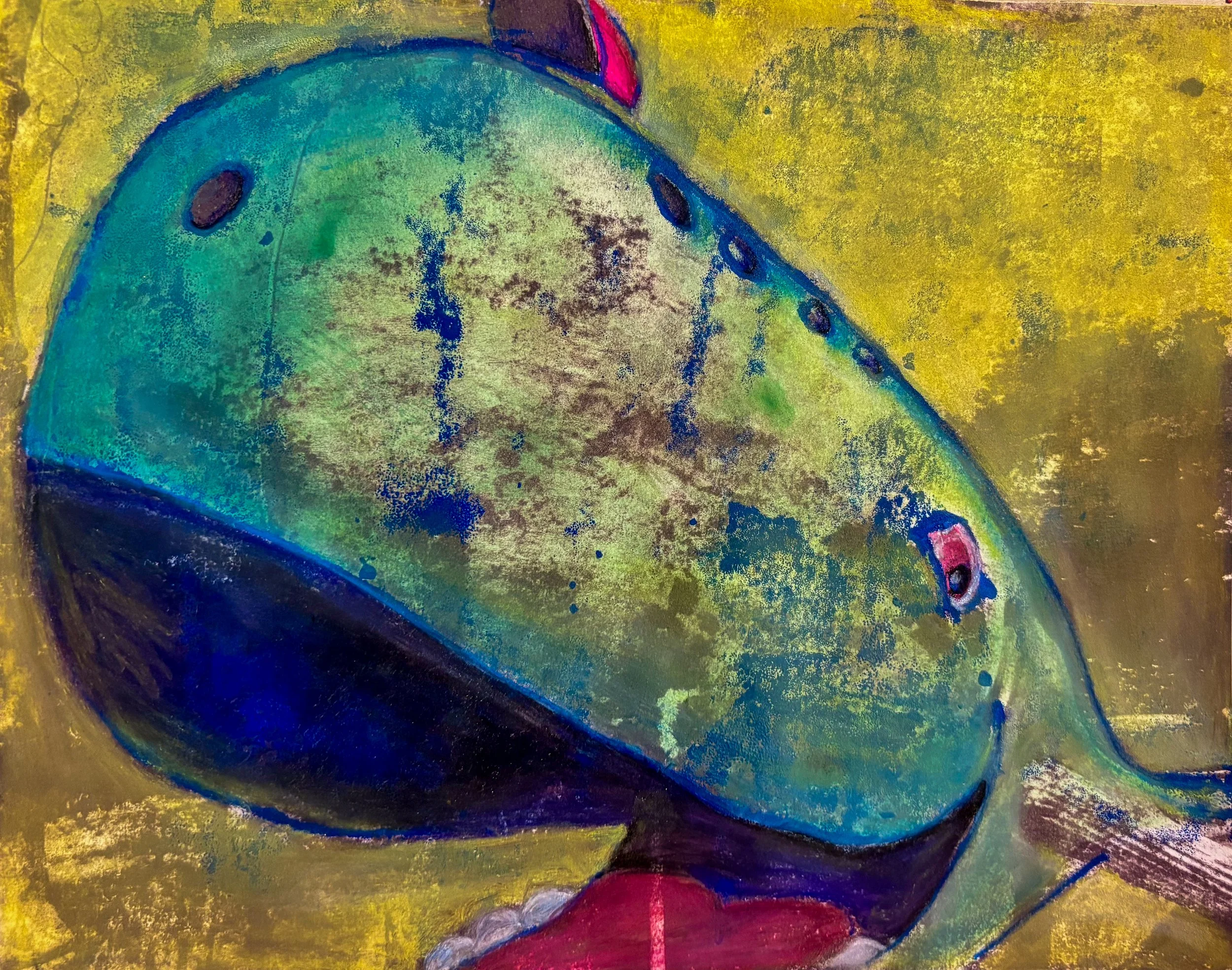 2026 Monoprint: Image transfer with chalk pastel.