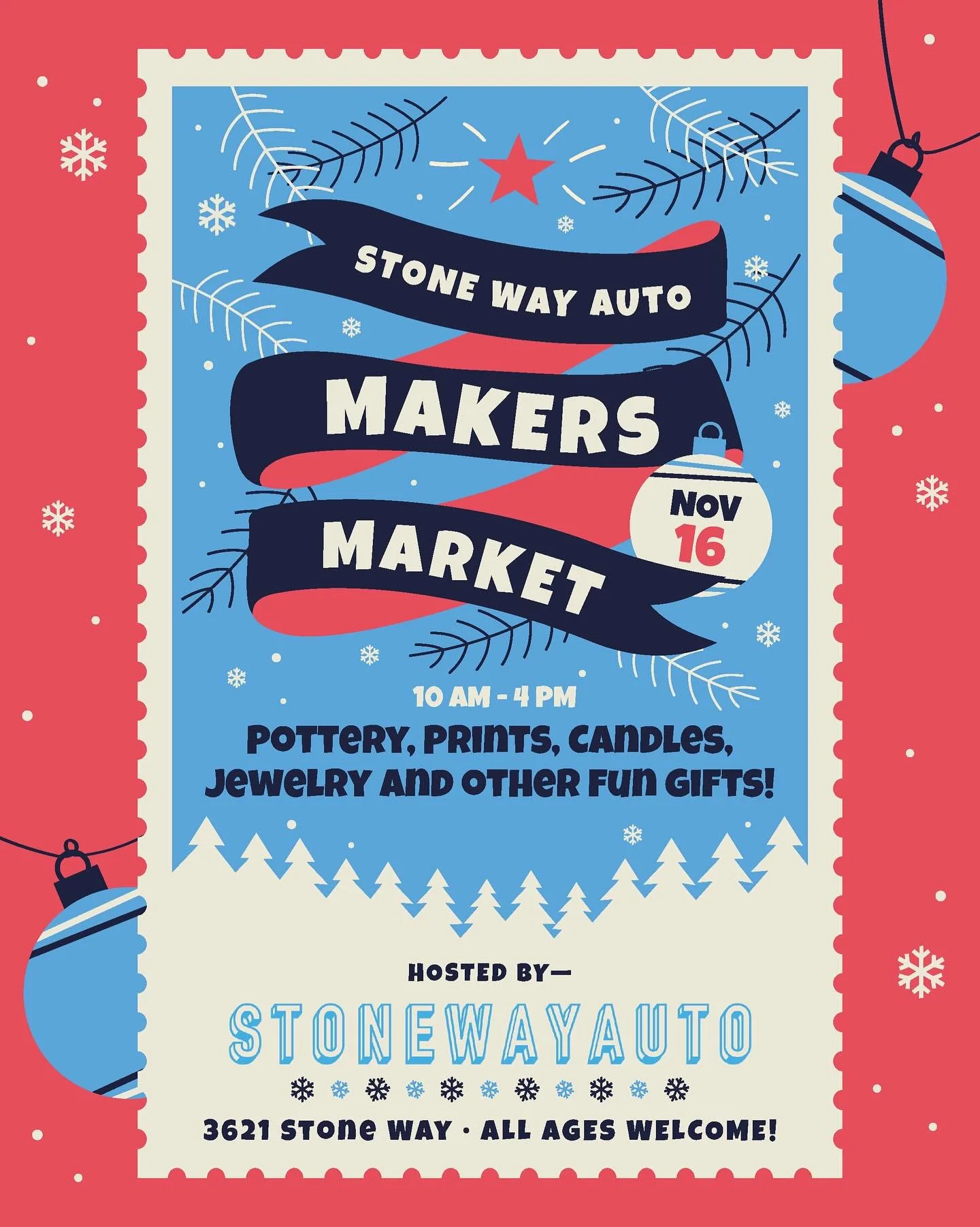 Join us on November 16th from 10AM-4PM for our first Makers Market! We&rsquo;ll have some amazing local artists and vendors in the space selling their handmade goods to kick off the holiday season. Our doors will be open to the public (no cover fee) 