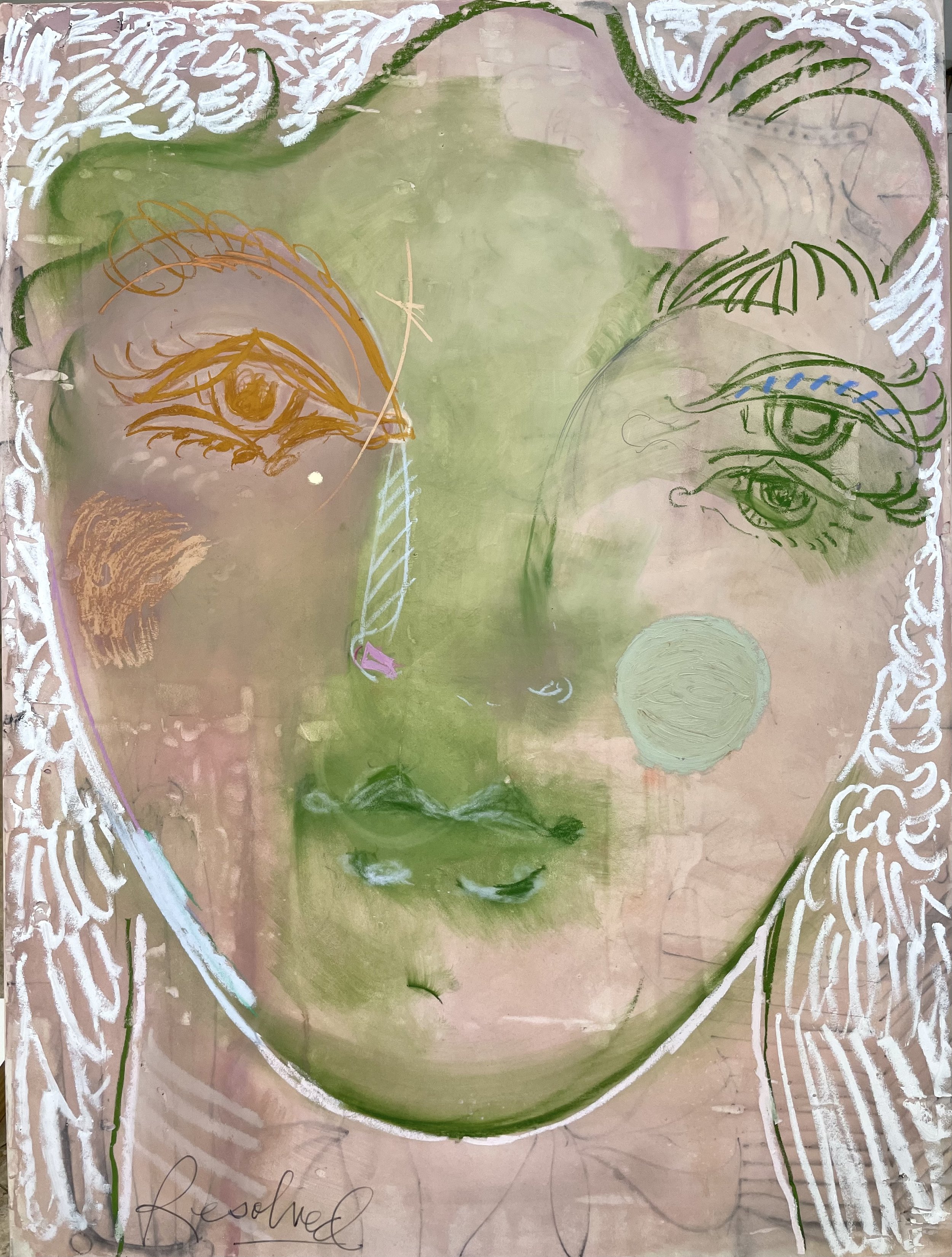 "The Interior Veriditas" / 2023 / Oil & mixed media on cradled wood panel / 36" x 48 / Series: Bust Paintings