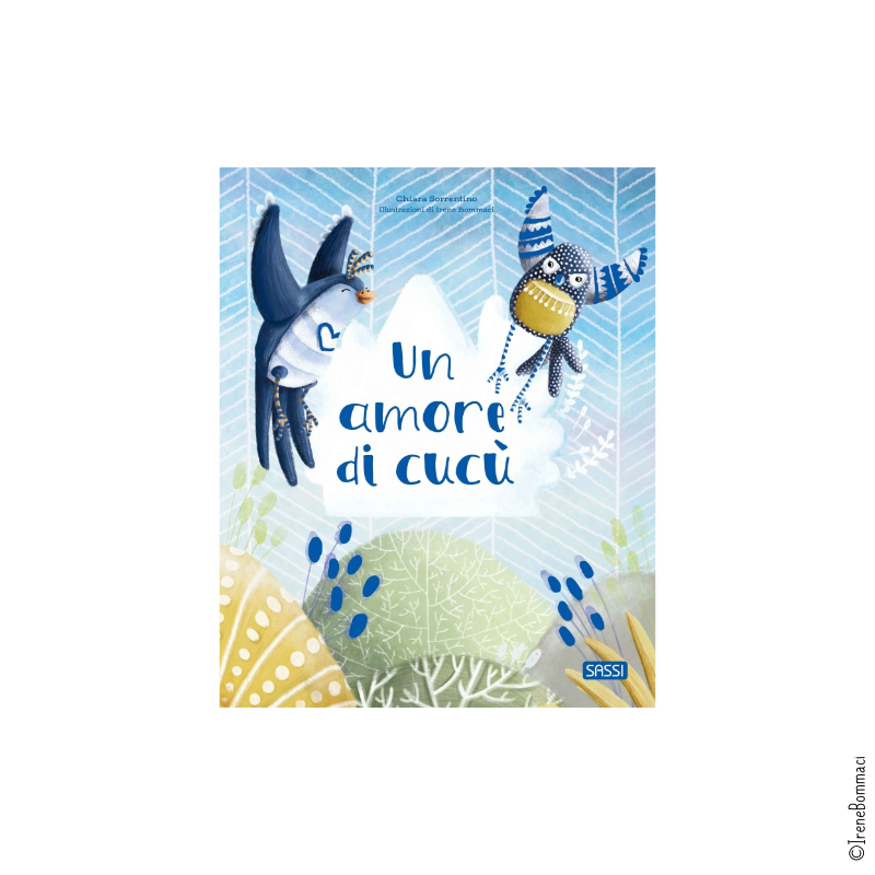 Copertina di un libro illustrato intitolato "Un amore di cucù" con disegni di creature marine in stile cartone, in toni di blu, giallo e verde.