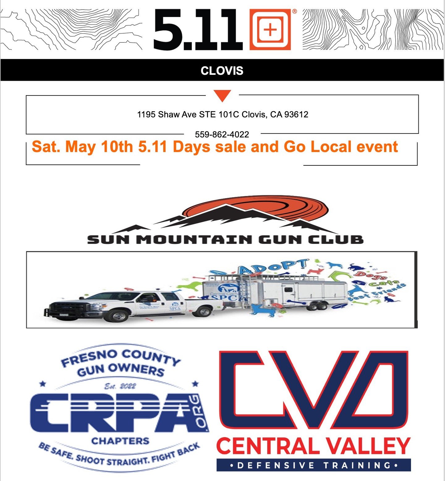 Come join us at the Clovis @5.11 store for 5.11 days on Saturday May 10th!!