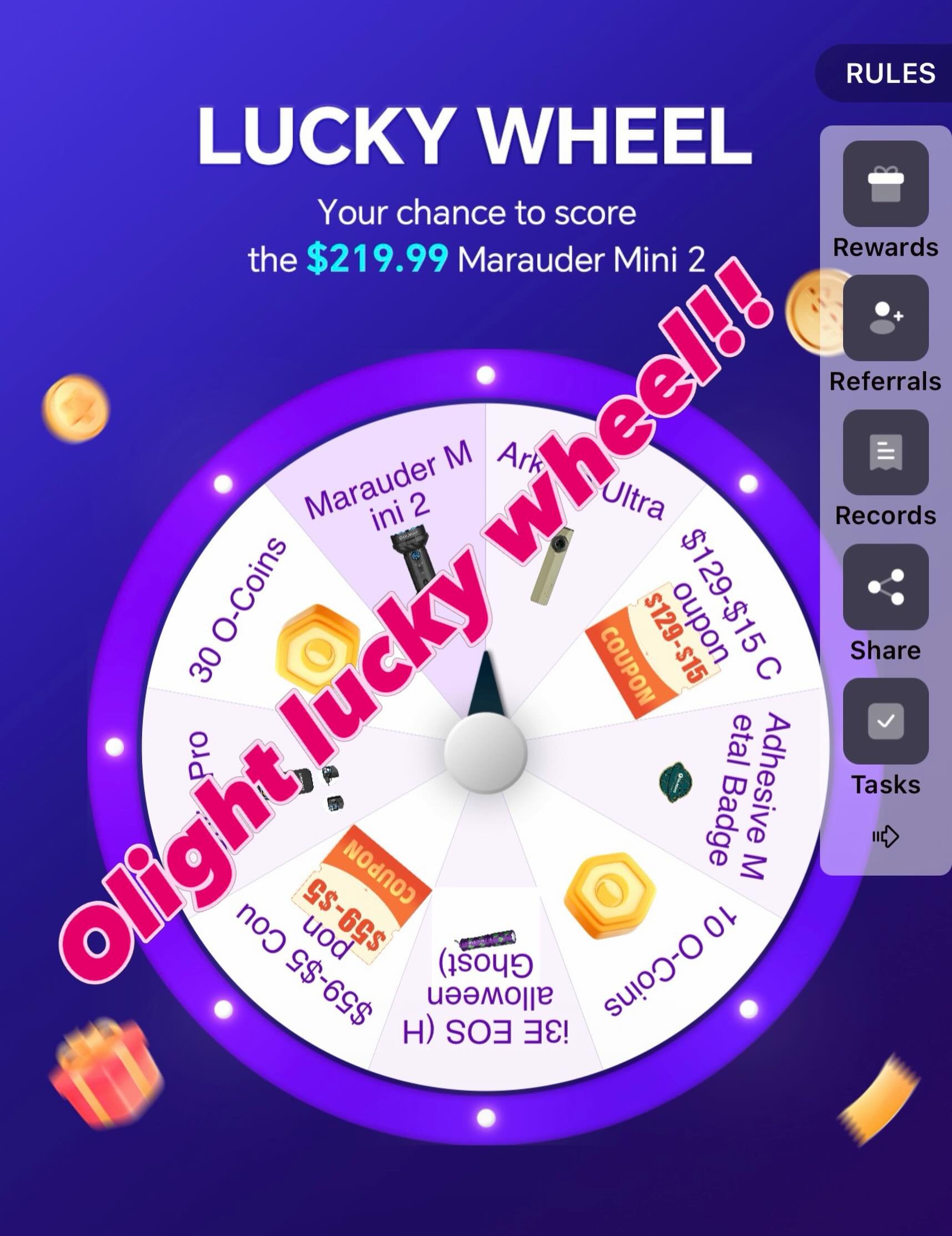 If you don&rsquo;t have the Olight app,  download it here!  #olight  Join me on Olight &mdash; Spin &amp; Win up to $219.99 Flashlights! 🔦 https://olight.allapp.link/d/35qLUJ