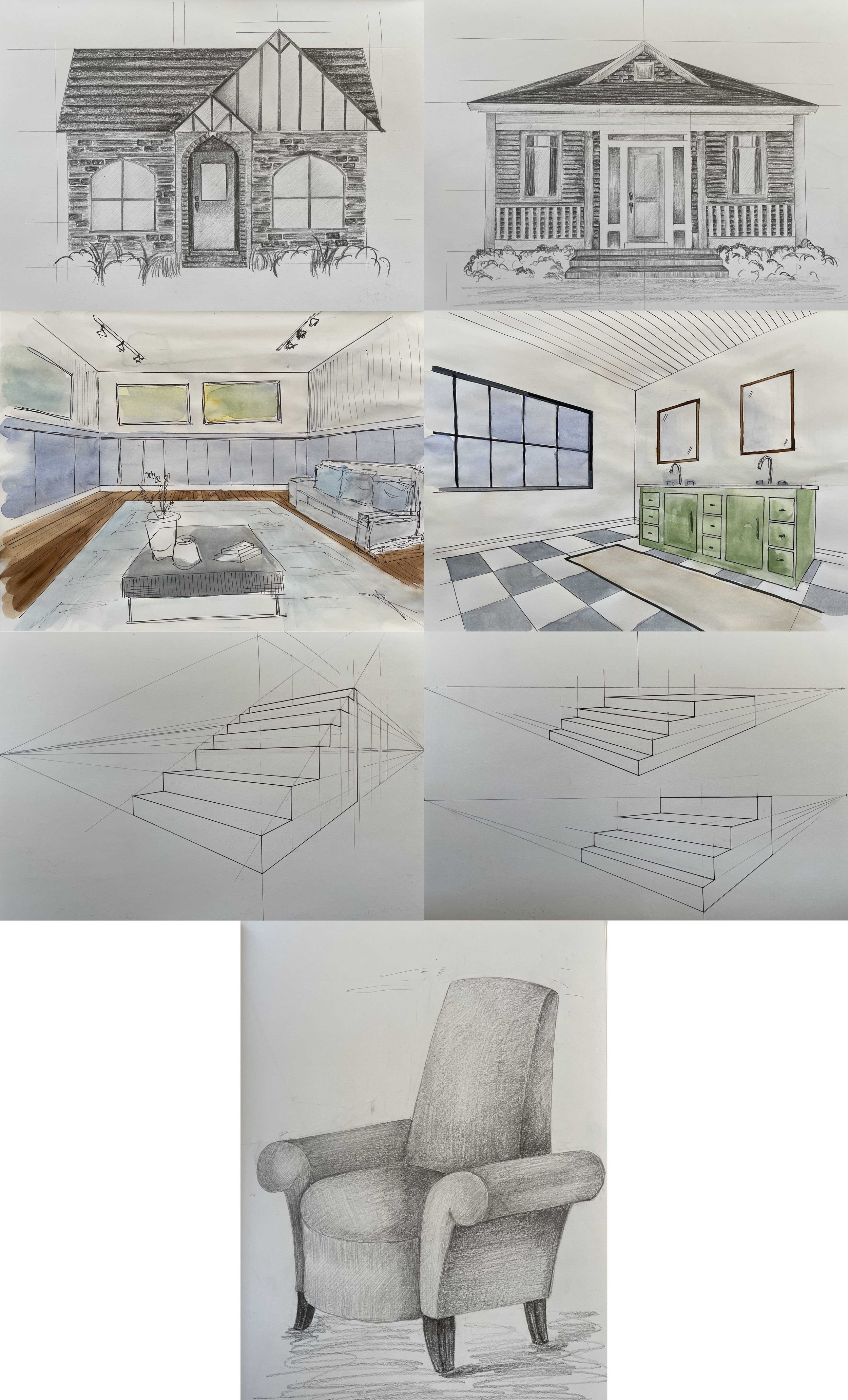 Residential Sketches (2021), Graphite and Watercolour on Paper, 8.5 x 11 inches