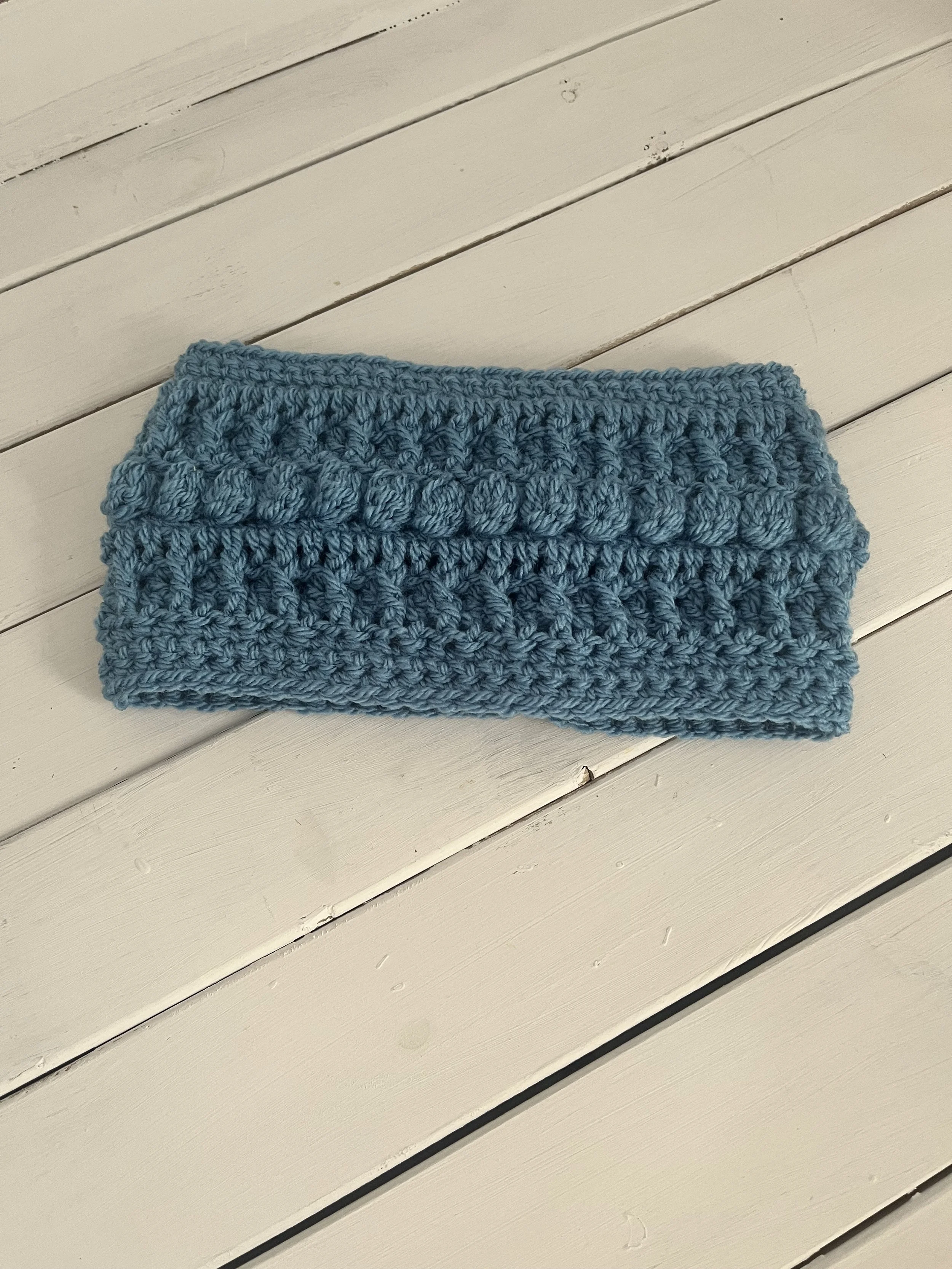 Crocheted Head Band/Ear Warmer - Blue Bobble