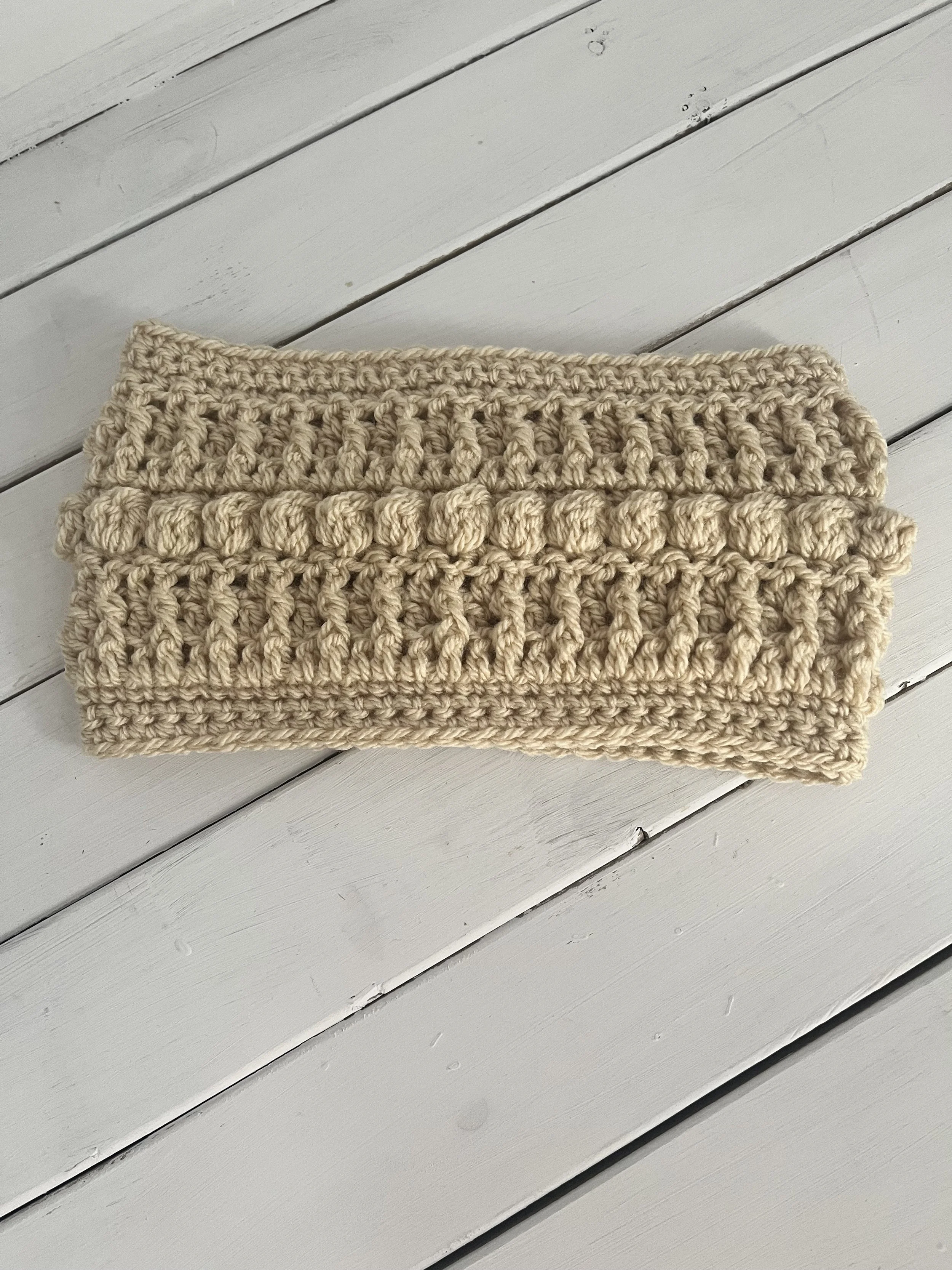 Crocheted Head Band/Ear Warmer - Beige Bobble
