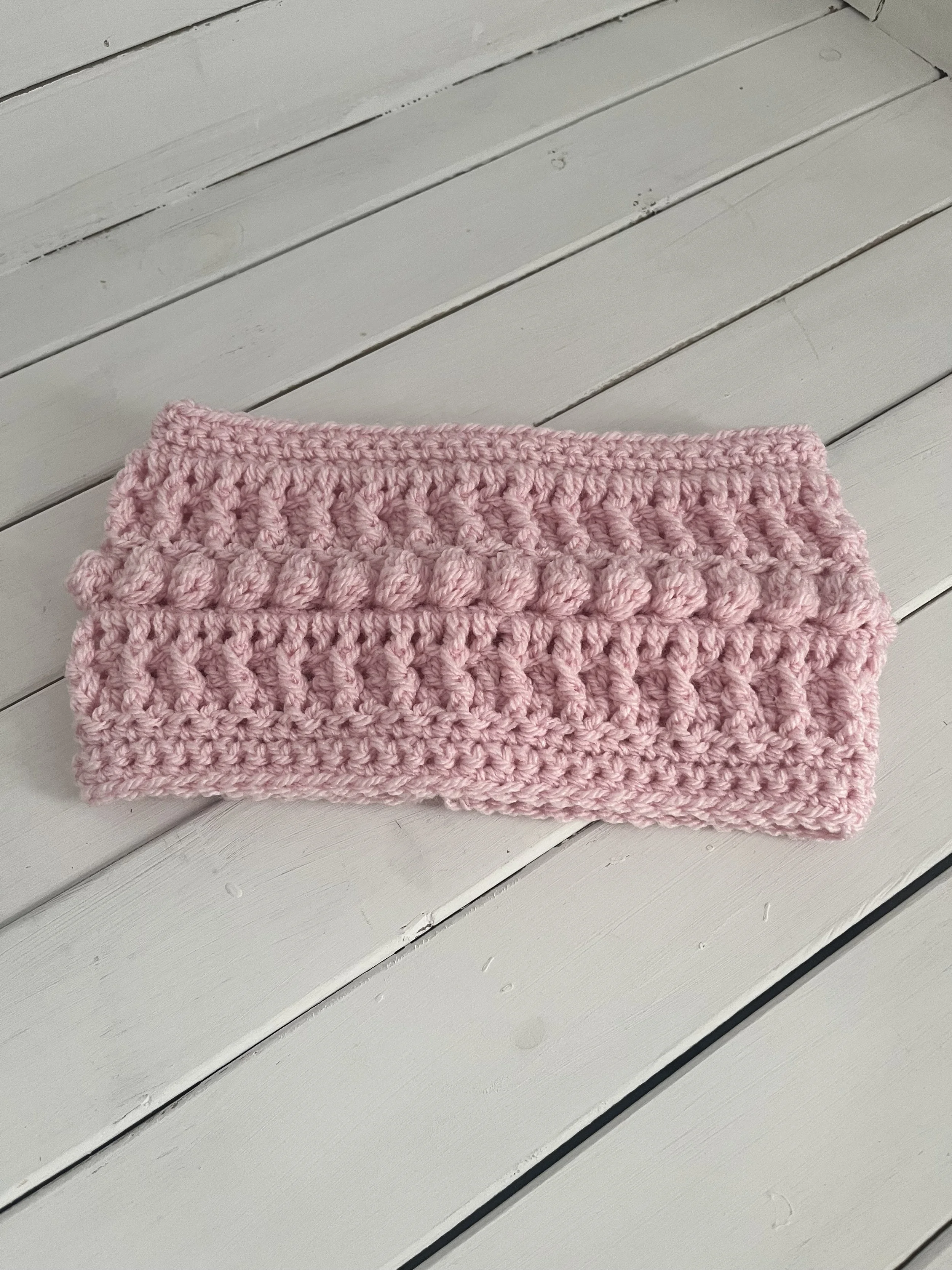 Crocheted Head Band/Ear Warmer - Pink Bobble
