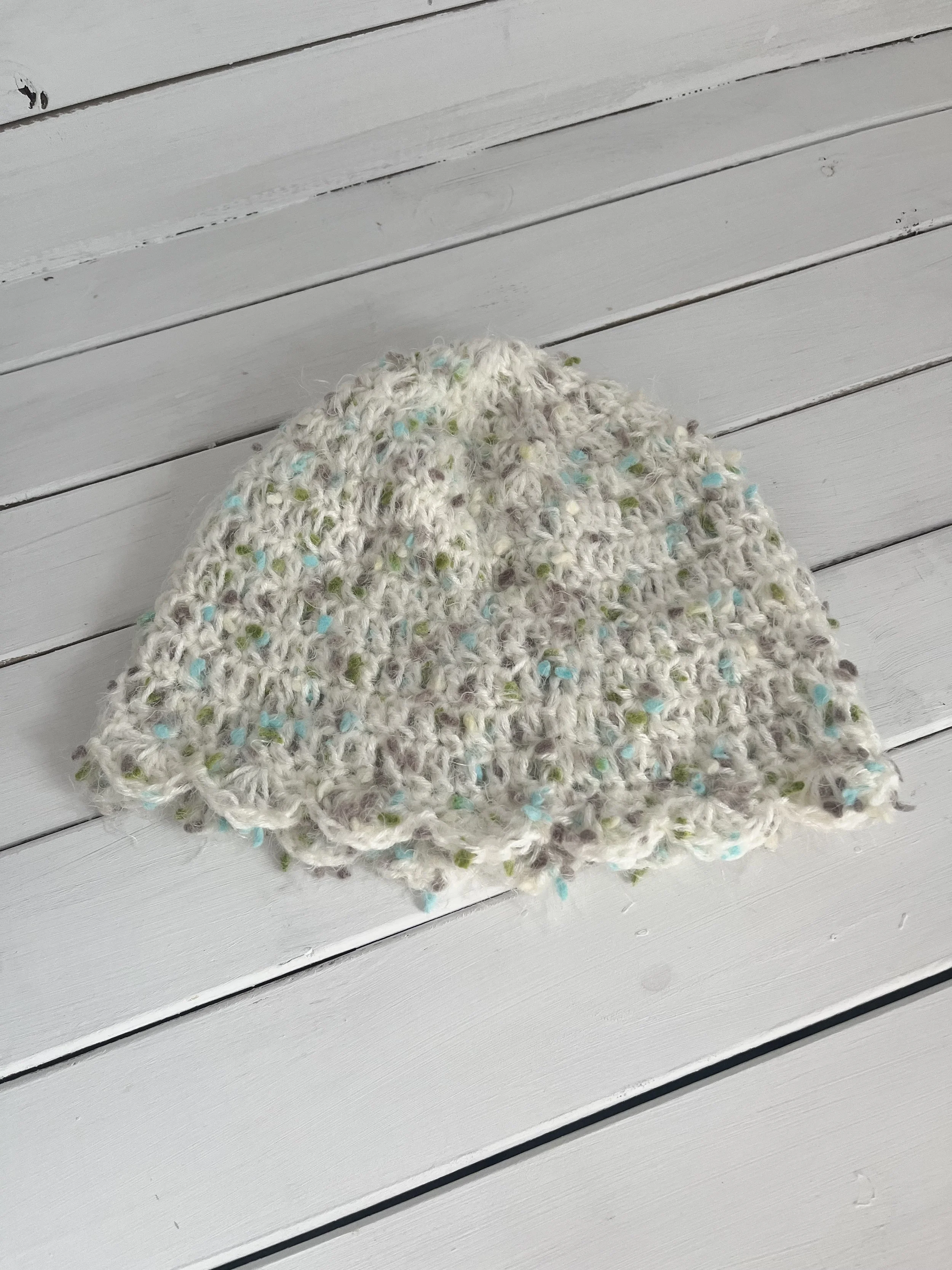 Beanie - Cream with Green, Blue & Grey Flecks