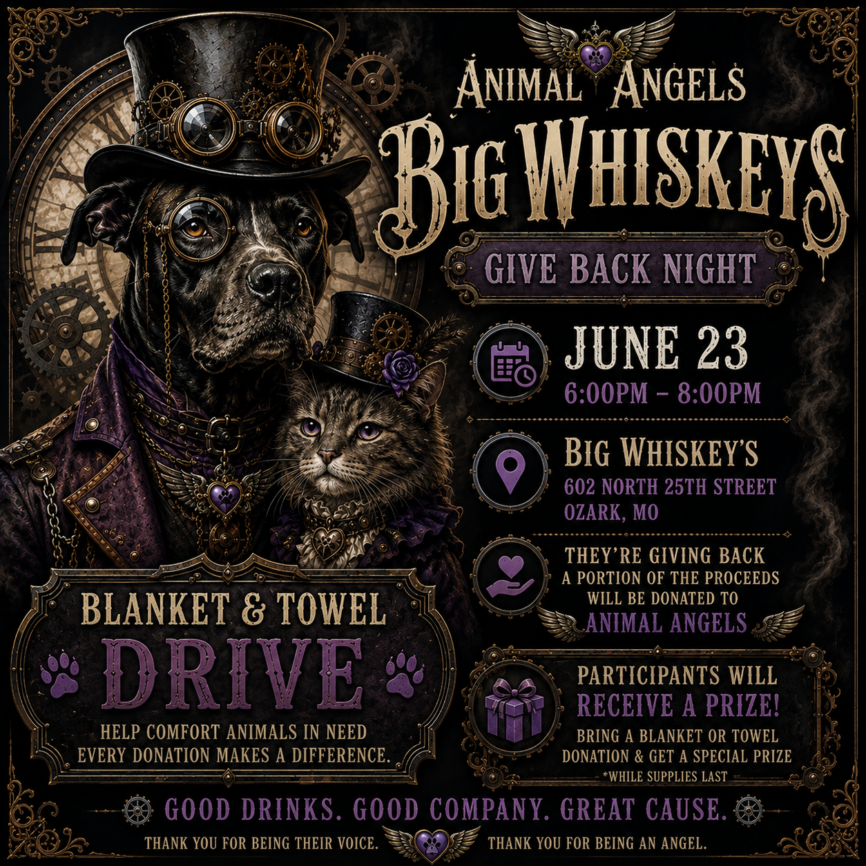 Big Whiskeys Animal Angels Network Night out