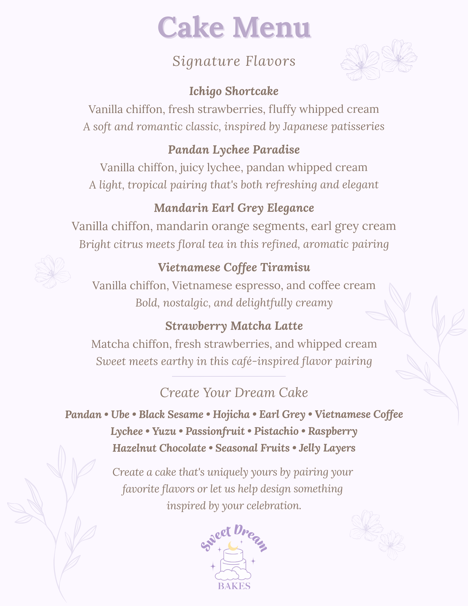 sweet dream bakes cake flavor menu